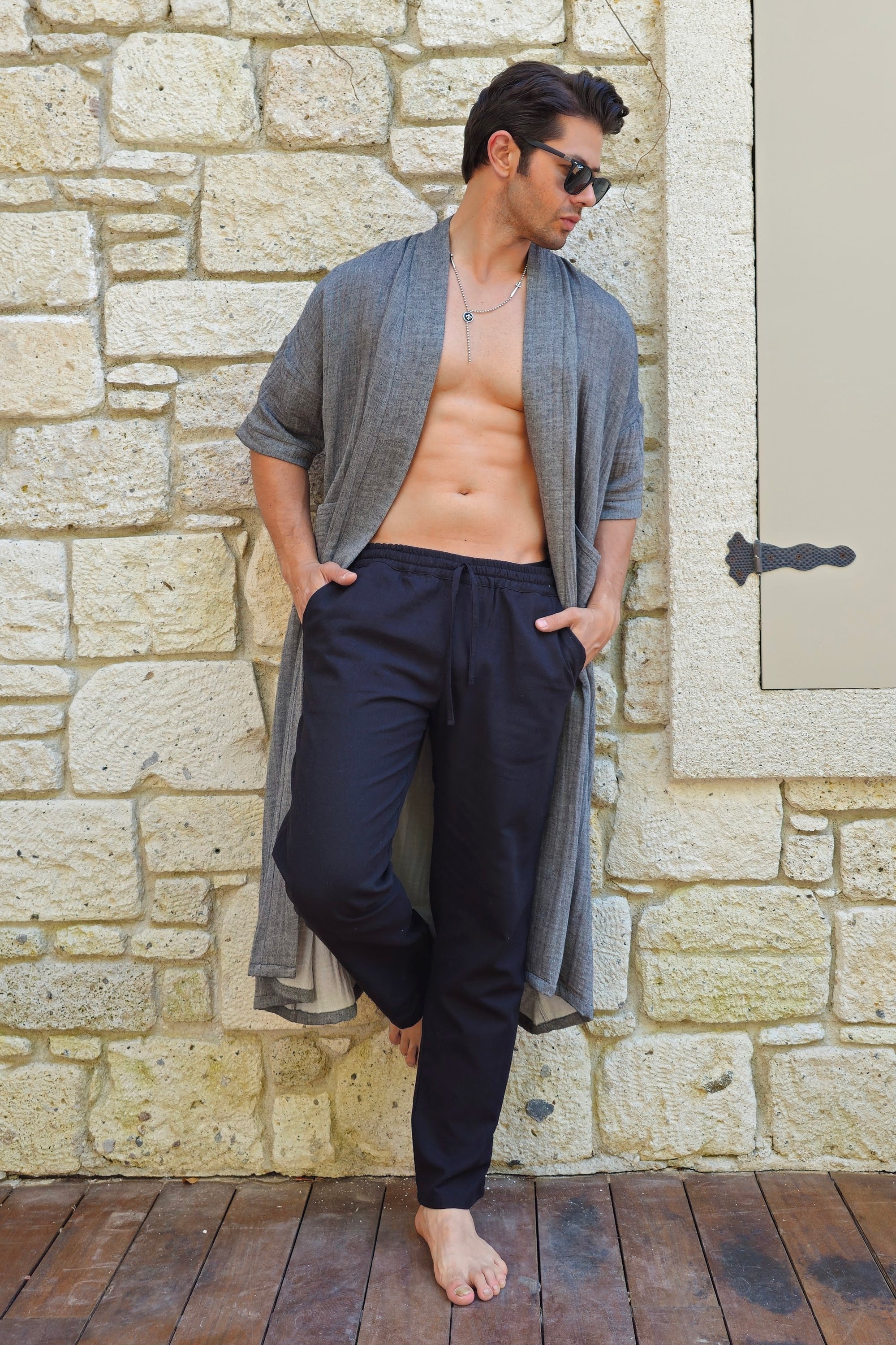 Odana's | Sustainable Gifts | POSEIDON Eco-Friendly Linen & Cotton Blend Drawstring Pants (Black, Dark Brown) Black | POSEIDON Eco-Friendly Linen & Cotton Blend Drawstring Pants | Sustainable Fashion