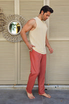 Odana's | Sustainable Gifts | POSEIDON Eco-Friendly Linen & Cotton Blend Drawstring Pants (Burnt Orange, Terra Cotta) | POSEIDON Eco-Friendly Linen & Cotton Blend Drawstring Pants | Sustainable Fashion