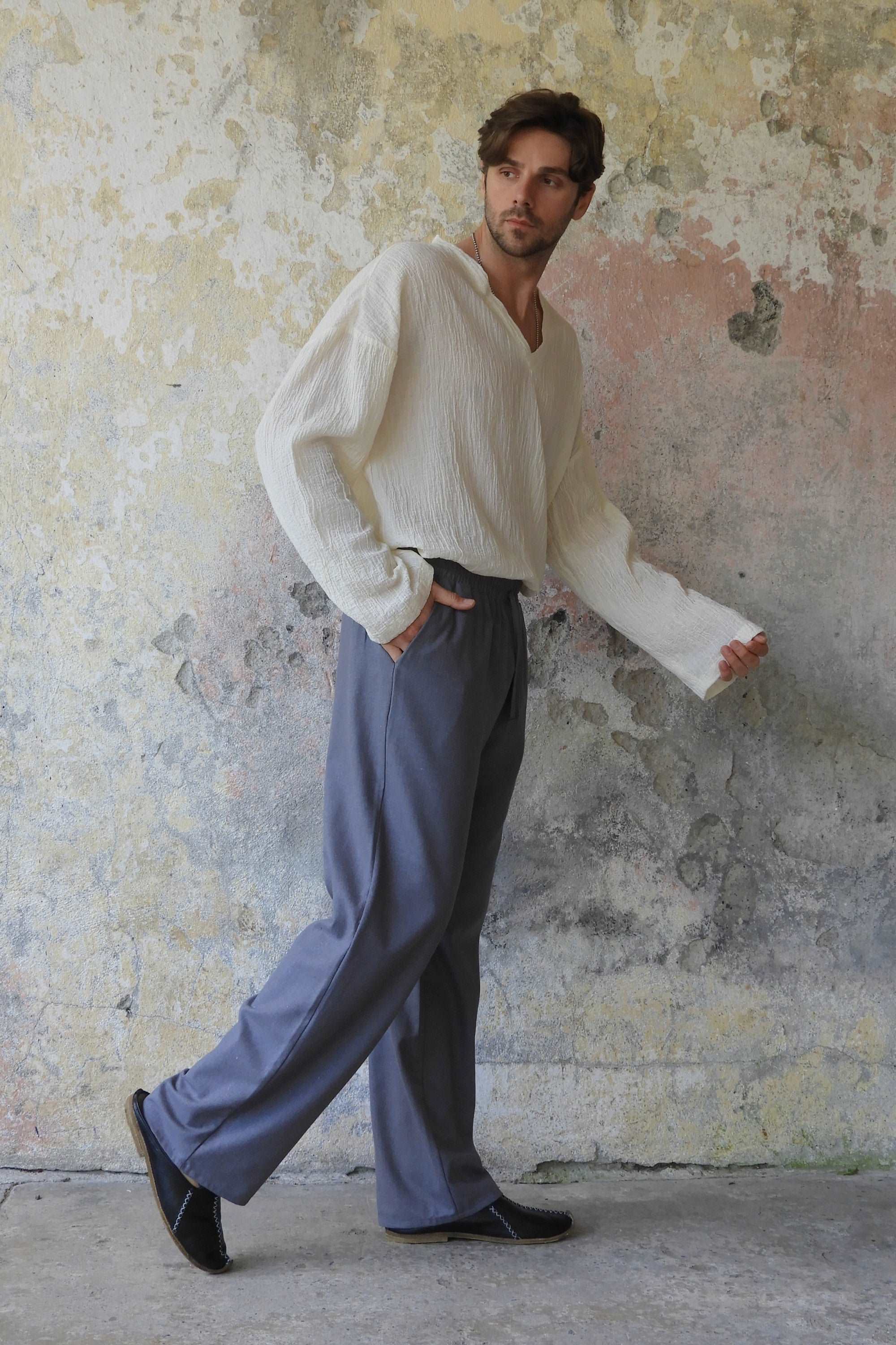 Sustainable  | BEACH Men's Linen Blend Pants (Dark Gray, Indigo Blue) by Odana's