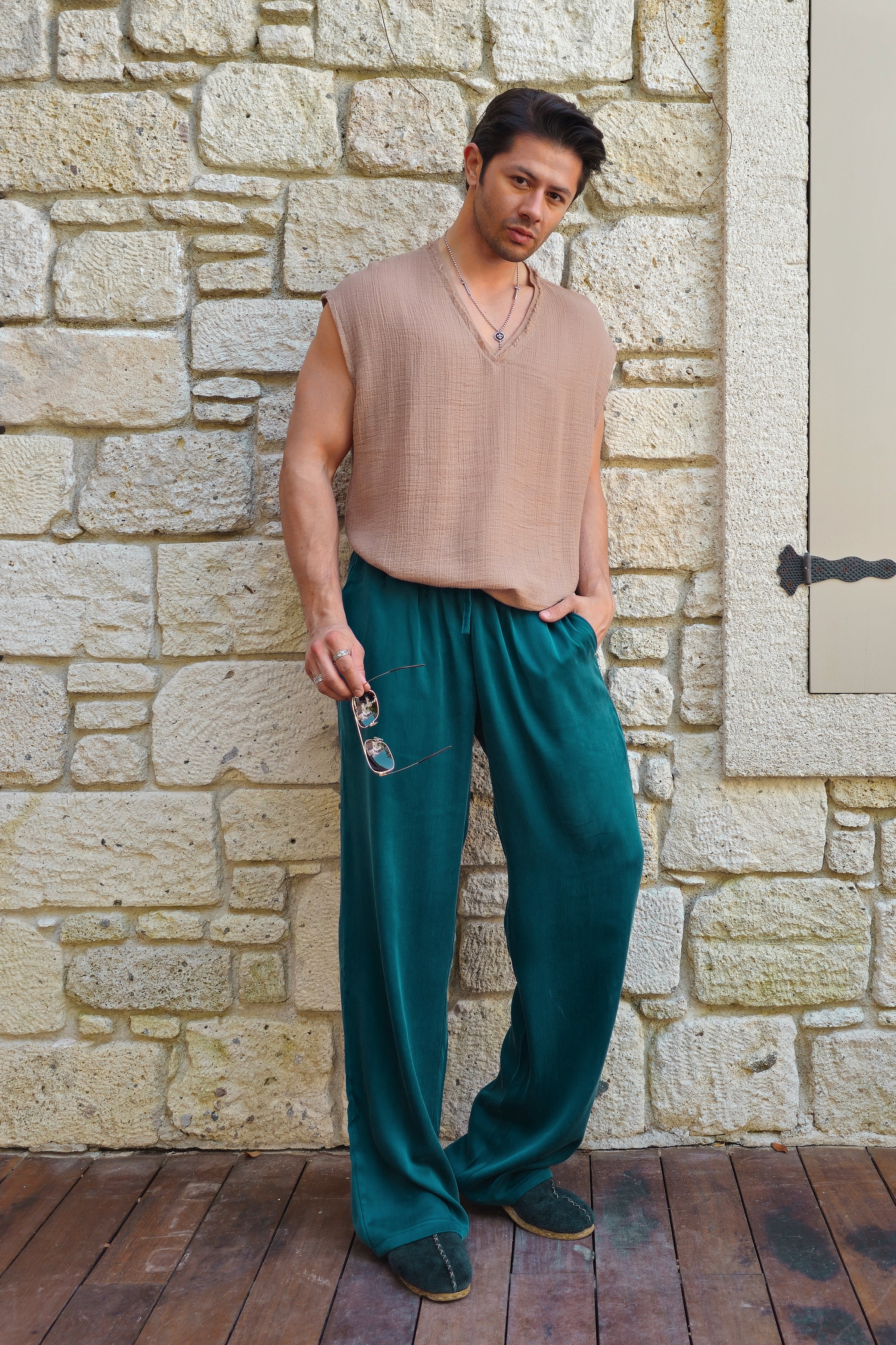 Odana's | Sustainable Gifts | AURA Cupro Pants For Men (Teal) | Hemp Pants | Sustainable Fashion