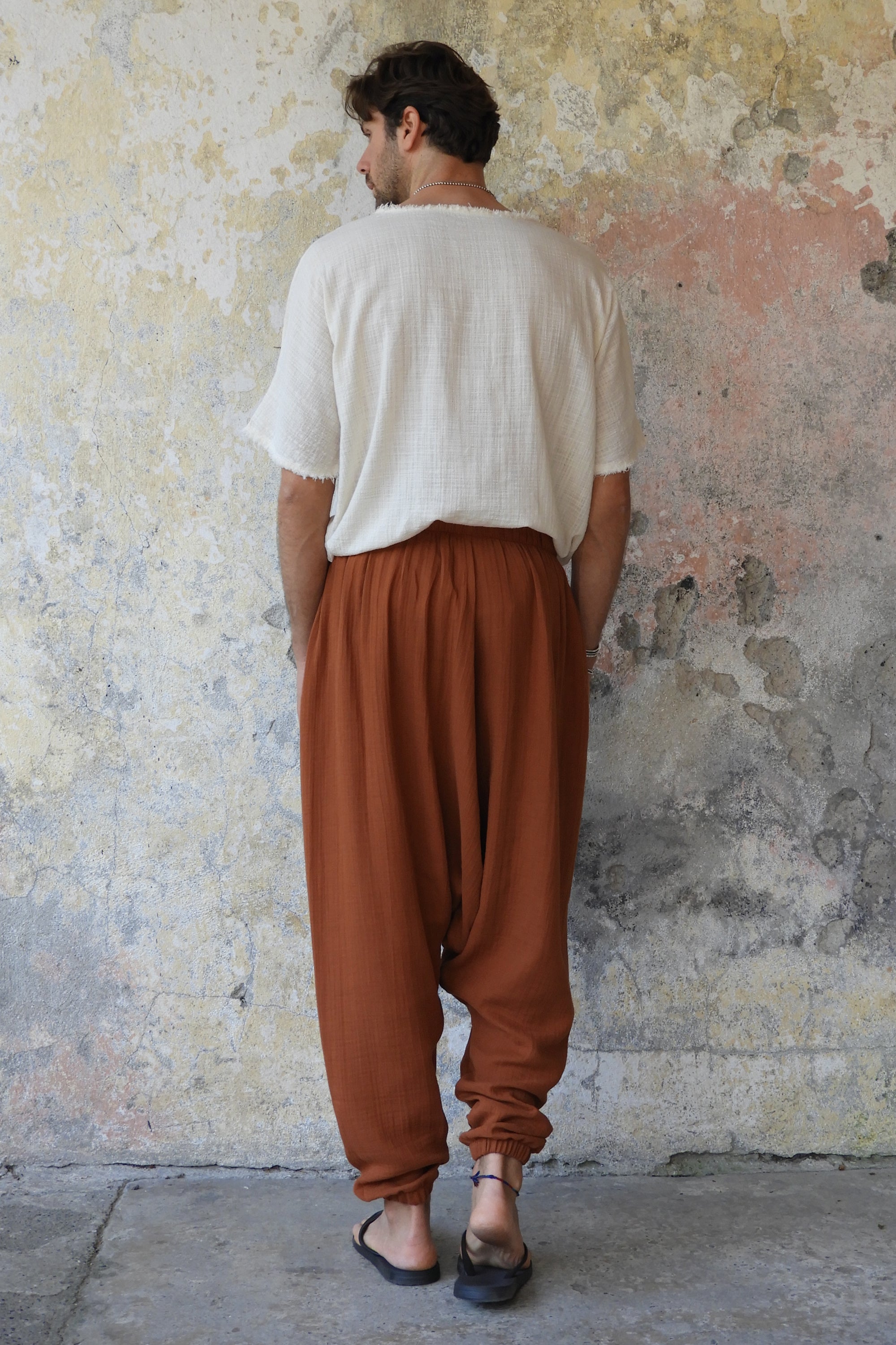 Sustainable  | TRIBAL Men's Gauze Cotton Harem Pants (Brown, Gray) by Odana's