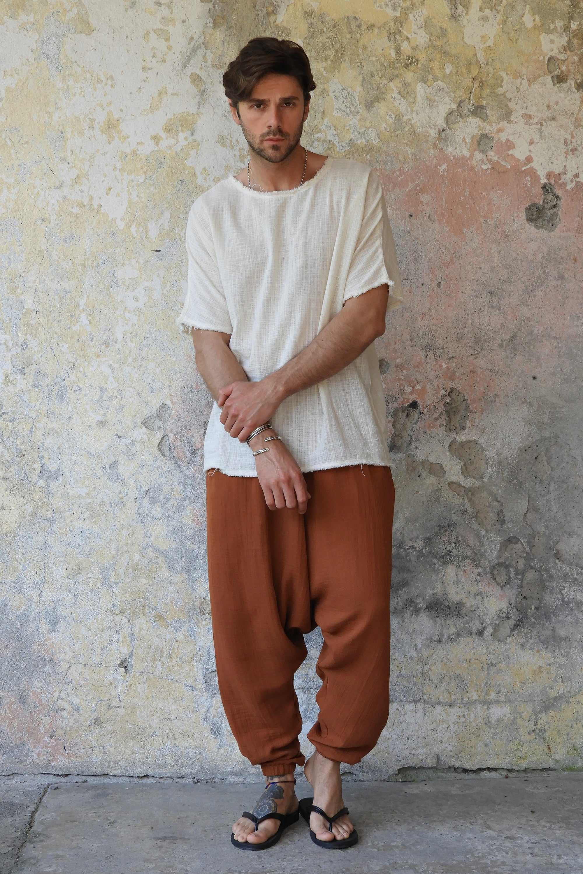Odana's | Sustainable Gifts | TRIBAL Men's Gauze Cotton Harem Pants (Brown, Gray) | Harem Pants | Sustainable Fashion