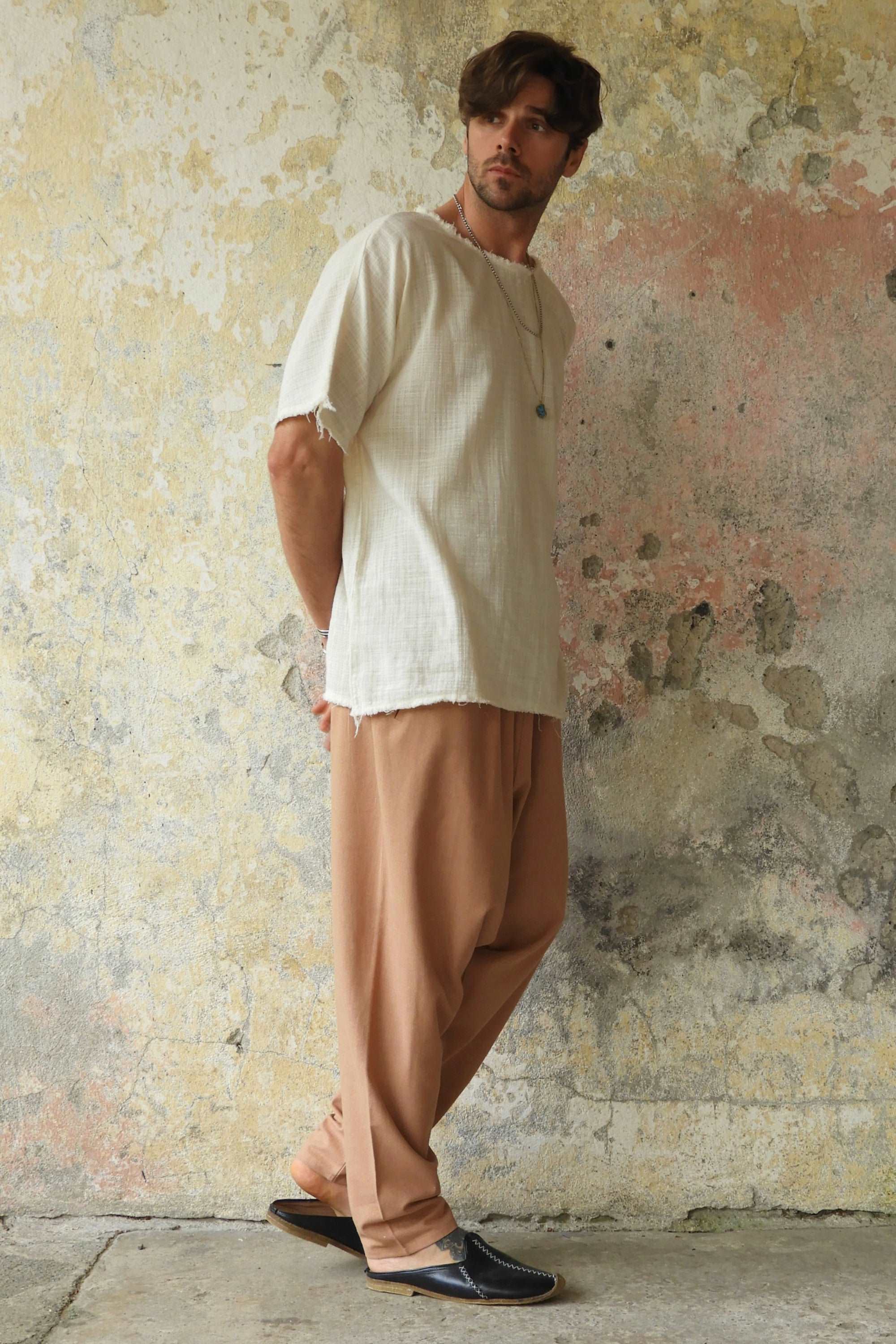 Odana's | Sustainable Gifts | MOON Men's Linen Blend Harem Pants (Black, Tan) | Linen Harem Pants | Sustainable Fashion