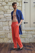 Odana's | Sustainable Gifts | POSEIDON Eco-Friendly Linen & Cotton Blend Drawstring Pants (Burnt Orange, Terra Cotta) | POSEIDON Eco-Friendly Linen & Cotton Blend Drawstring Pants | Sustainable Fashion