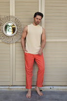 Odana's | Sustainable Gifts | POSEIDON Eco-Friendly Linen & Cotton Blend Drawstring Pants (Burnt Orange, Terra Cotta) Burnt Orange | POSEIDON Eco-Friendly Linen & Cotton Blend Drawstring Pants | Sustainable Fashion