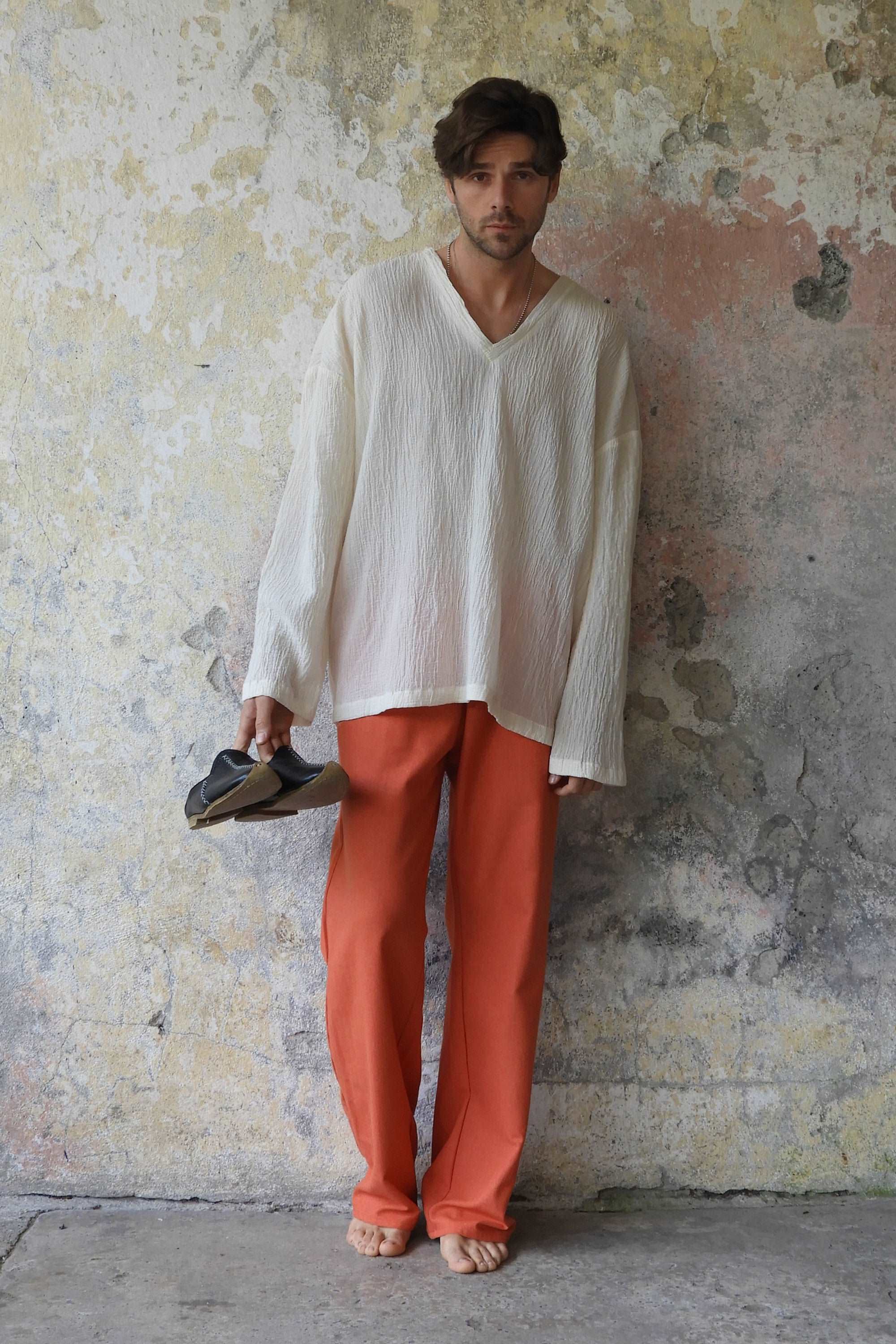 Odana's | Sustainable Gifts | BEACH Men's Linen Blend Pants (Burnt Orange, Green Almond) | Linen Pants | Sustainable Fashion