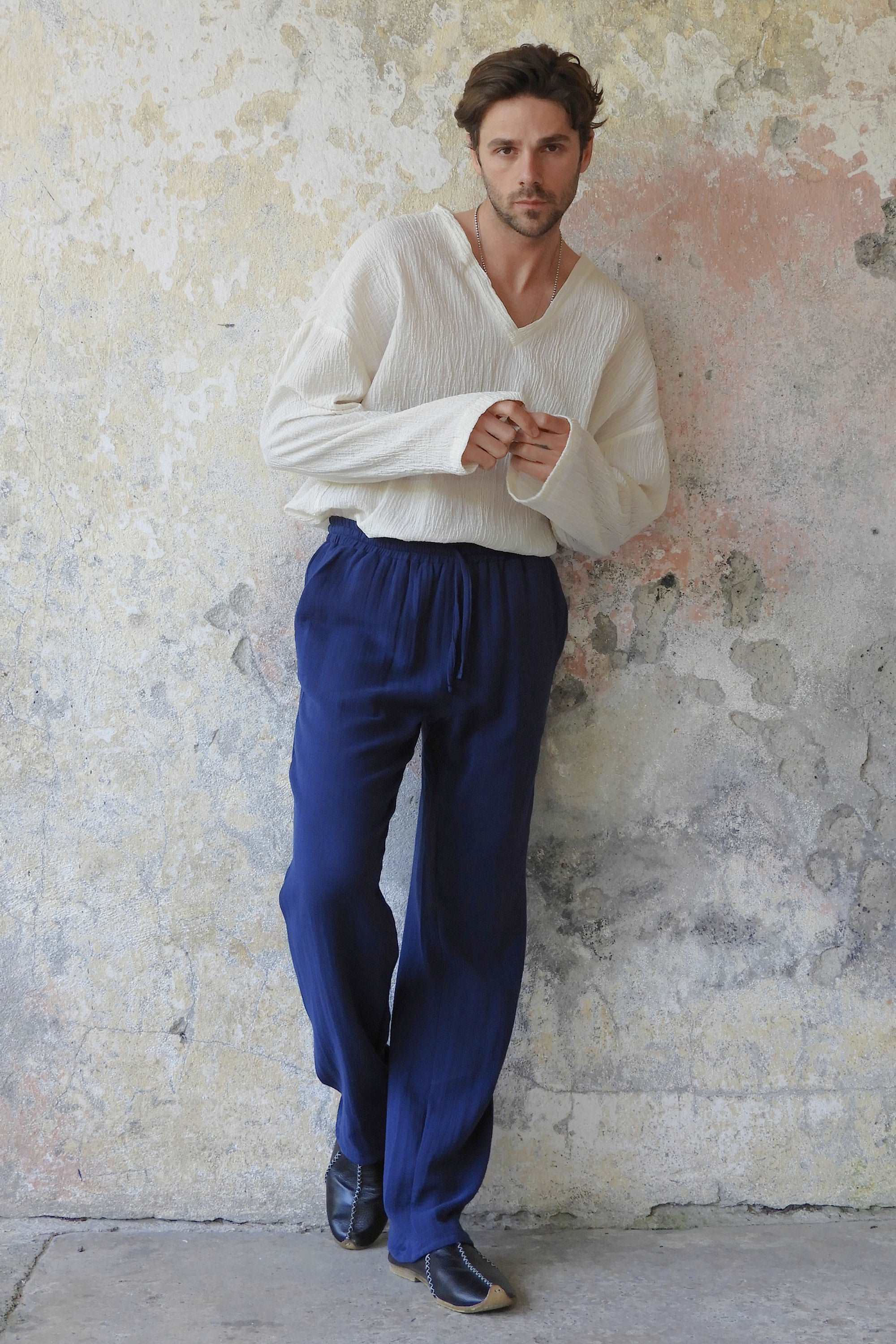 Odana's | Sustainable Gifts | DUNE Organic Gauze Cotton Pants (Dark Blue, Dusty Pink) | Harem Pants | Sustainable Fashion