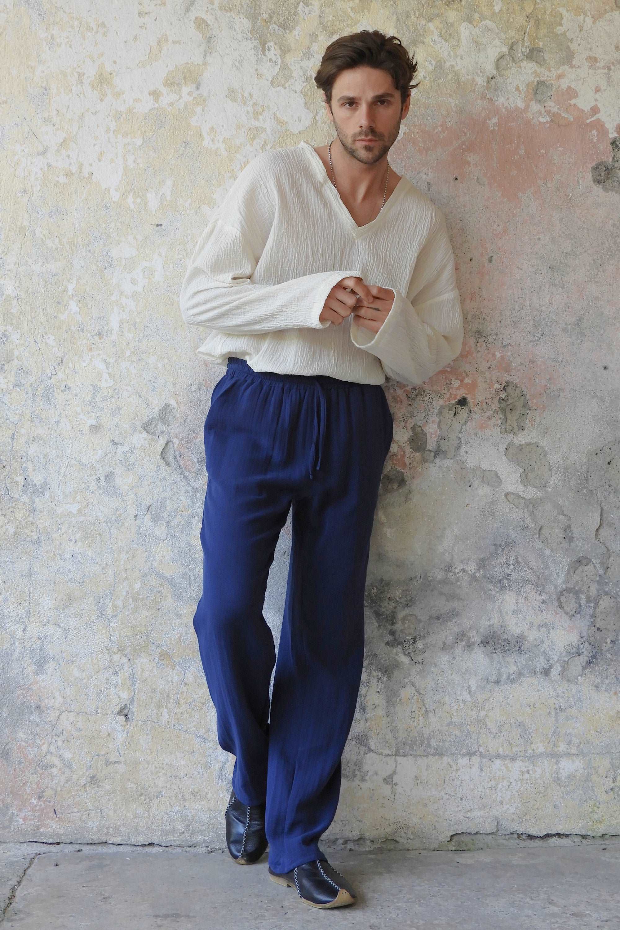 Odana's | DUNE Gender Neutral Gauze Cotton Pants (Dark Blue, Dusty Pink) | Harem Pants | Sustainable Fashion
