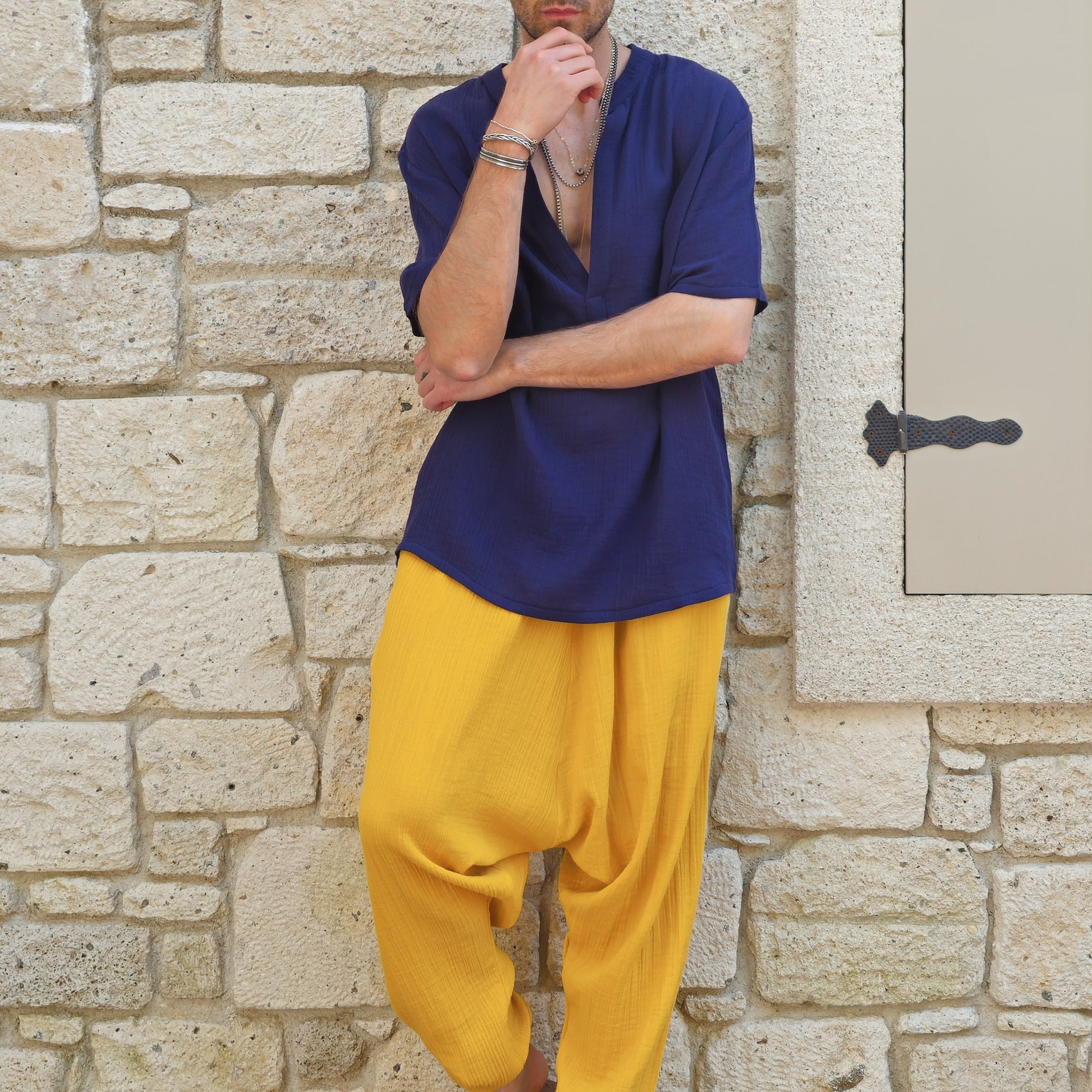 Odana's | Sustainable Gifts | TRIBAL Gender Neutral Organic Gauze Cotton Harem Pants (Mustard, Green) Mustard | Harem Pants | Sustainable Fashion