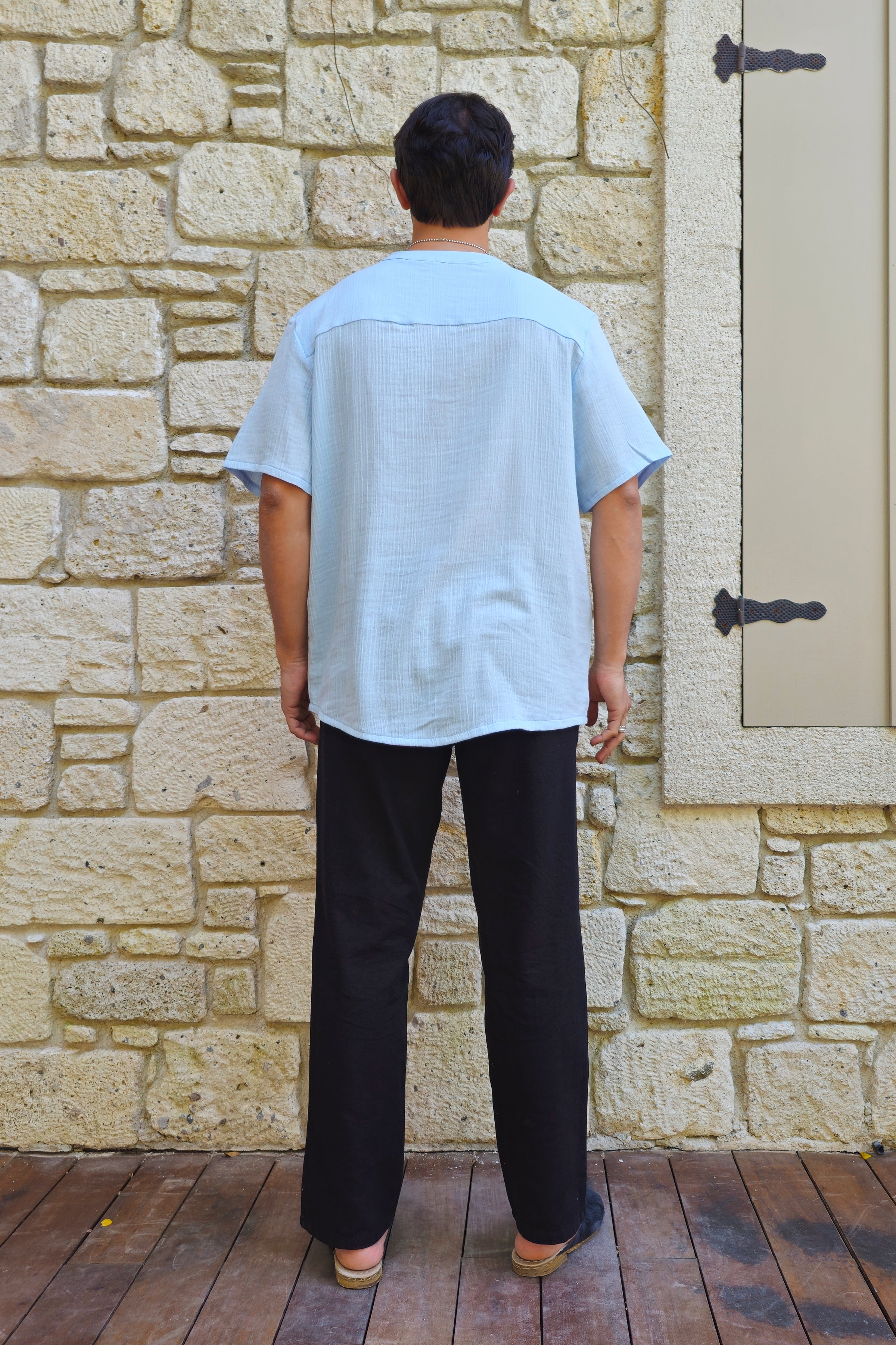 Odana's | Sustainable Gifts | ARCHEUS Organic Cotton Double Gauze Shirt (Dark Blue, Baby Blue) | Shirts | Sustainable Fashion