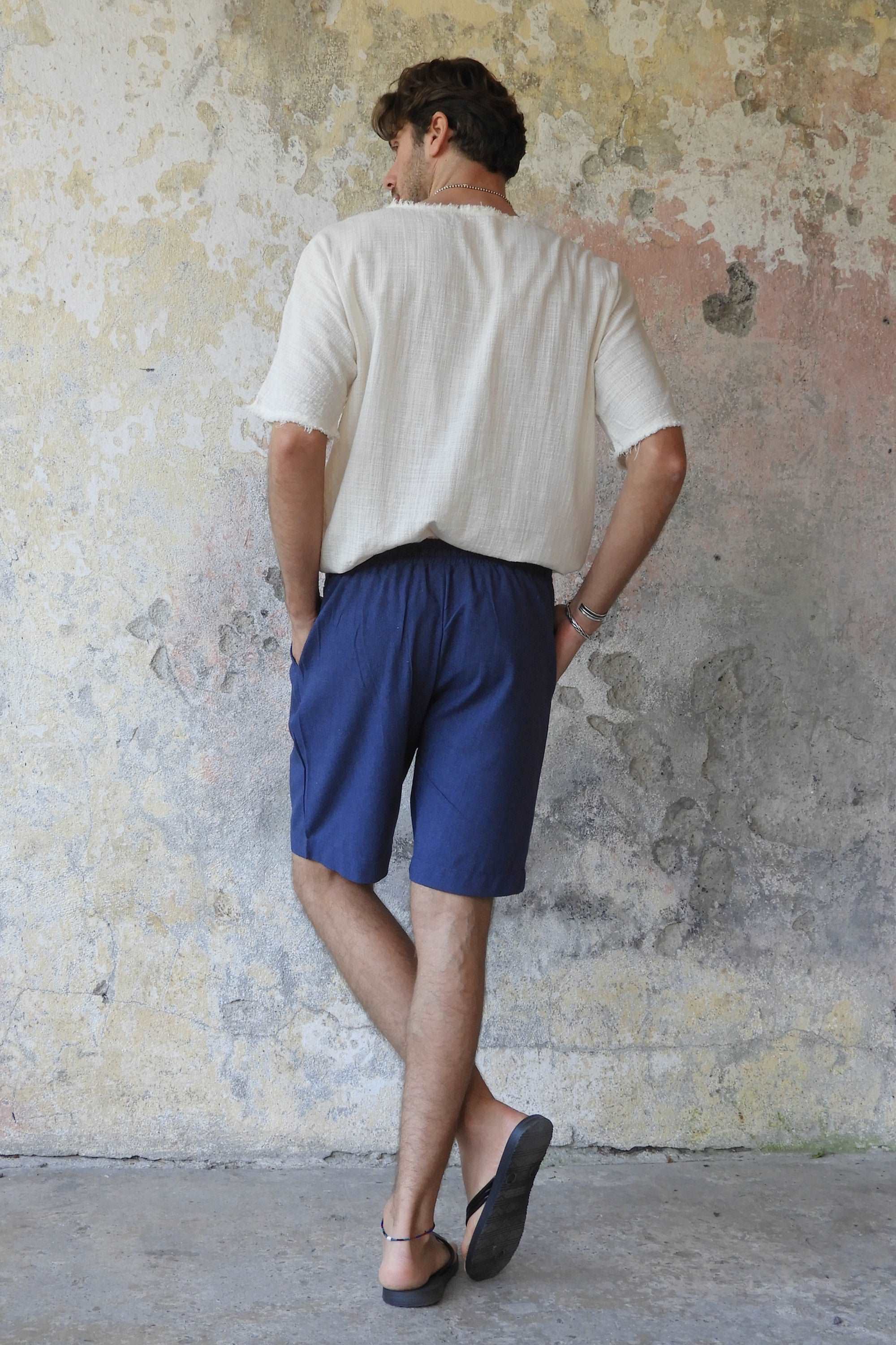 Odana's | Sustainable Gifts | BOREAS Linen Blend Shorts Man (Indigo Blue, Windsor Tan) | Linen Pants | Sustainable Fashion