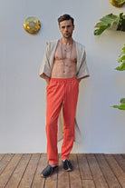 Odana's | Sustainable Gifts | POSEIDON Eco-Friendly Linen & Cotton Blend Drawstring Pants (Burnt Orange, Terra Cotta) | POSEIDON Eco-Friendly Linen & Cotton Blend Drawstring Pants | Sustainable Fashion