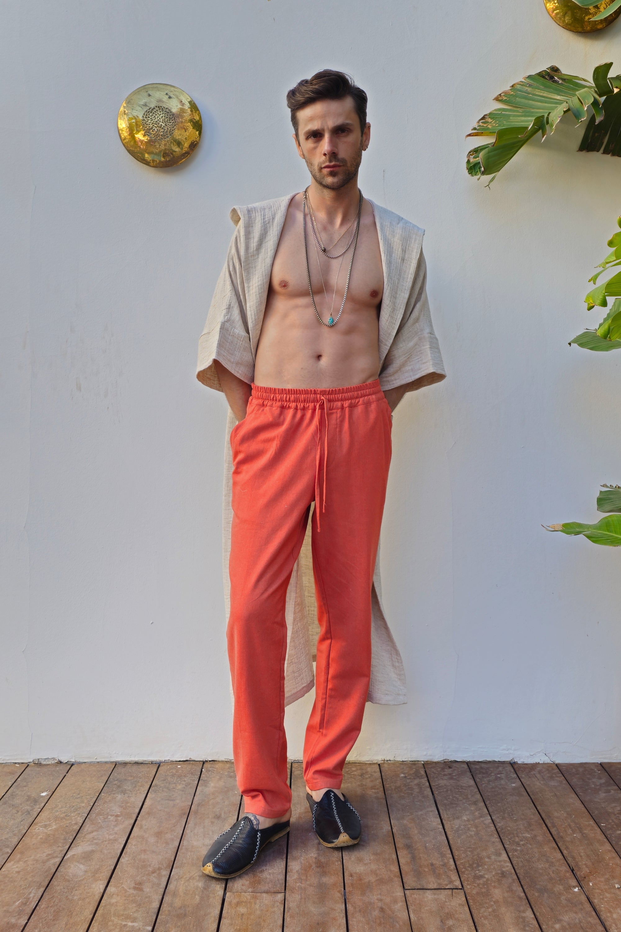 Odana's | Sustainable Gifts | POSEIDON Eco-Friendly Linen & Cotton Blend Drawstring Pants (Burnt Orange, Terra Cotta) | POSEIDON Eco-Friendly Linen & Cotton Blend Drawstring Pants | Sustainable Fashion