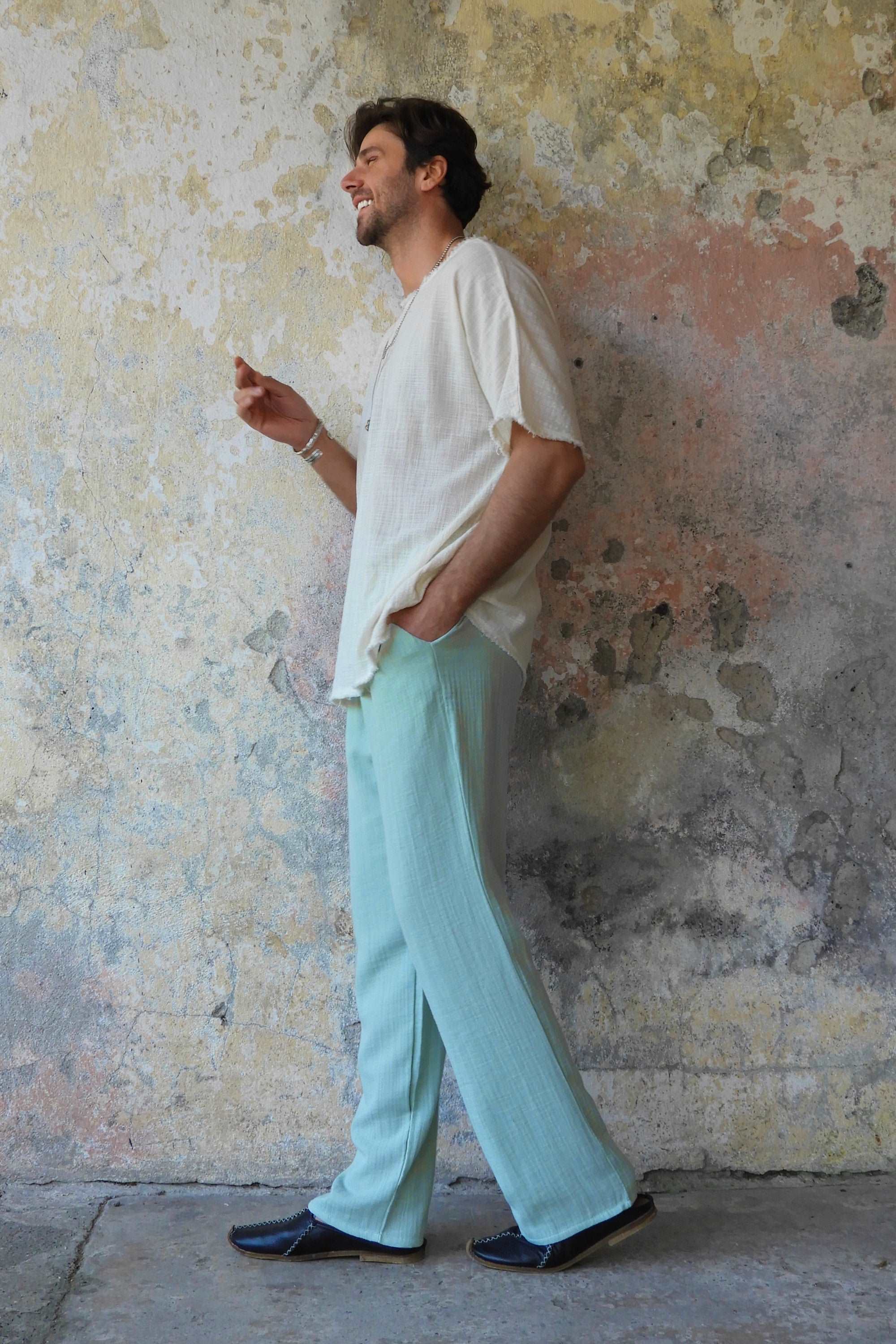 Odana's | DUNE Men's Gauze Cotton Pants (Army Green, Dusty Mint) | Harem Pants | Sustainable Fashion