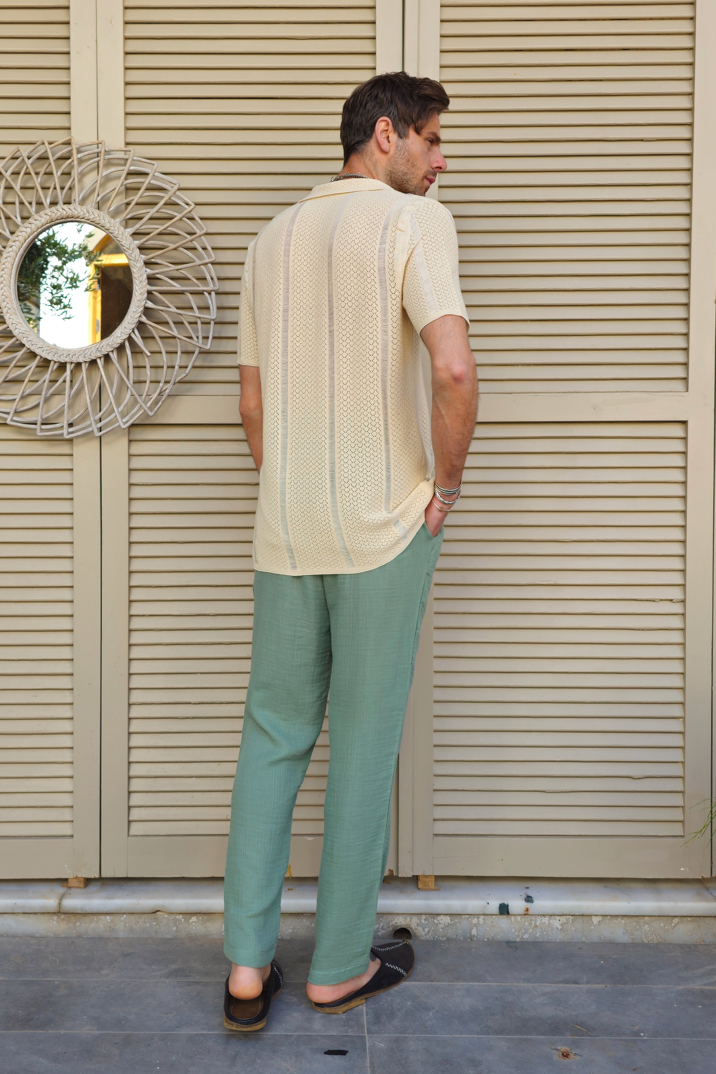 Odana's | Sustainable Gifts | AEGEUS Open Knit Johnny Collar Shirt | Shirts | Sustainable Fashion