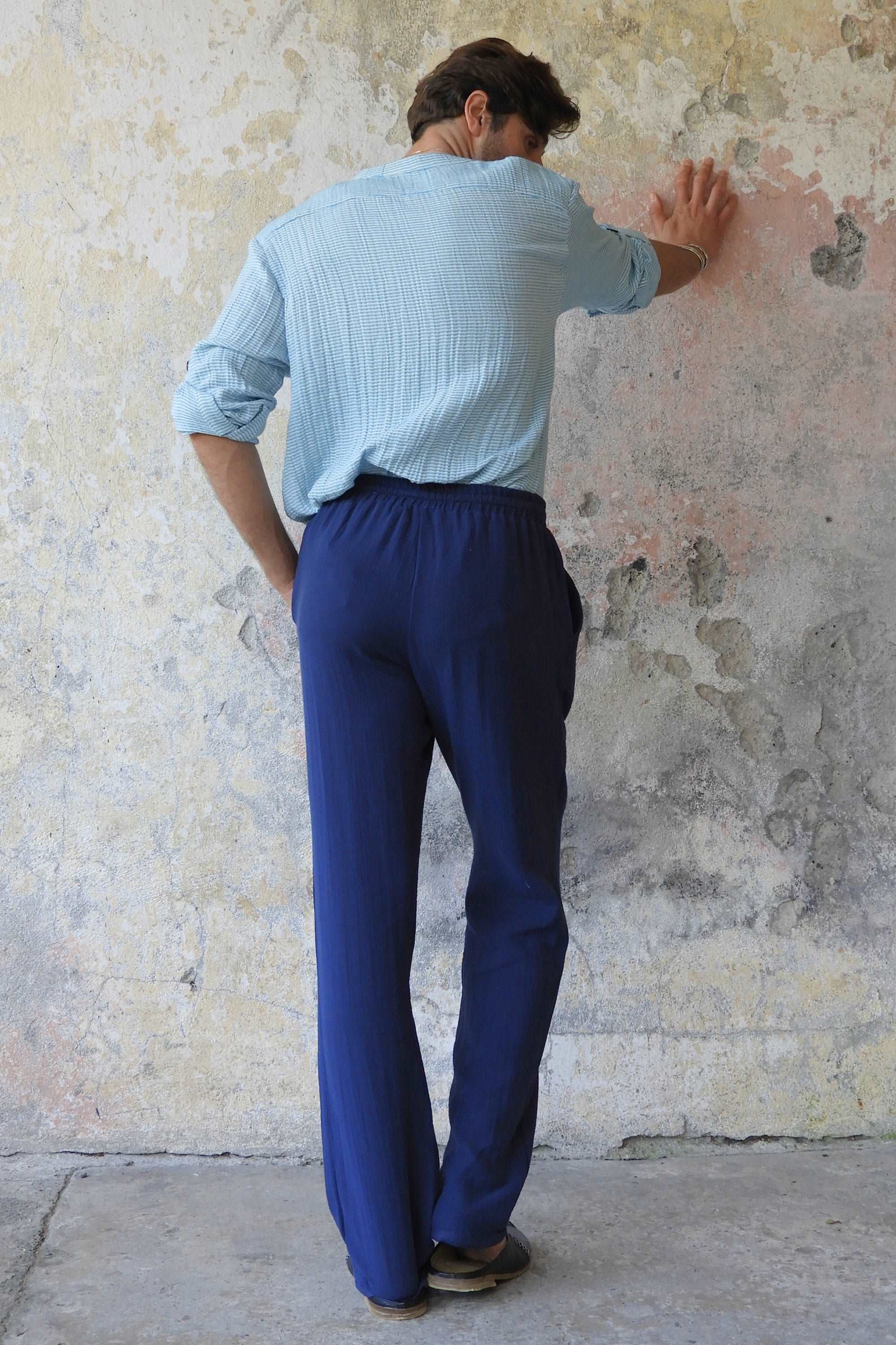 Odana's | Sustainable Gifts | DUNE Men's Organic Gauze Cotton Pants (Dark Blue, Green) | Cotton Pants | Sustainable Fashion