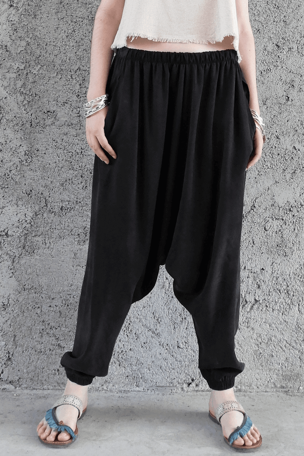 Sustainable  | BREATH Women's Cotton Harem Pants (Black, Blue) by Odana's