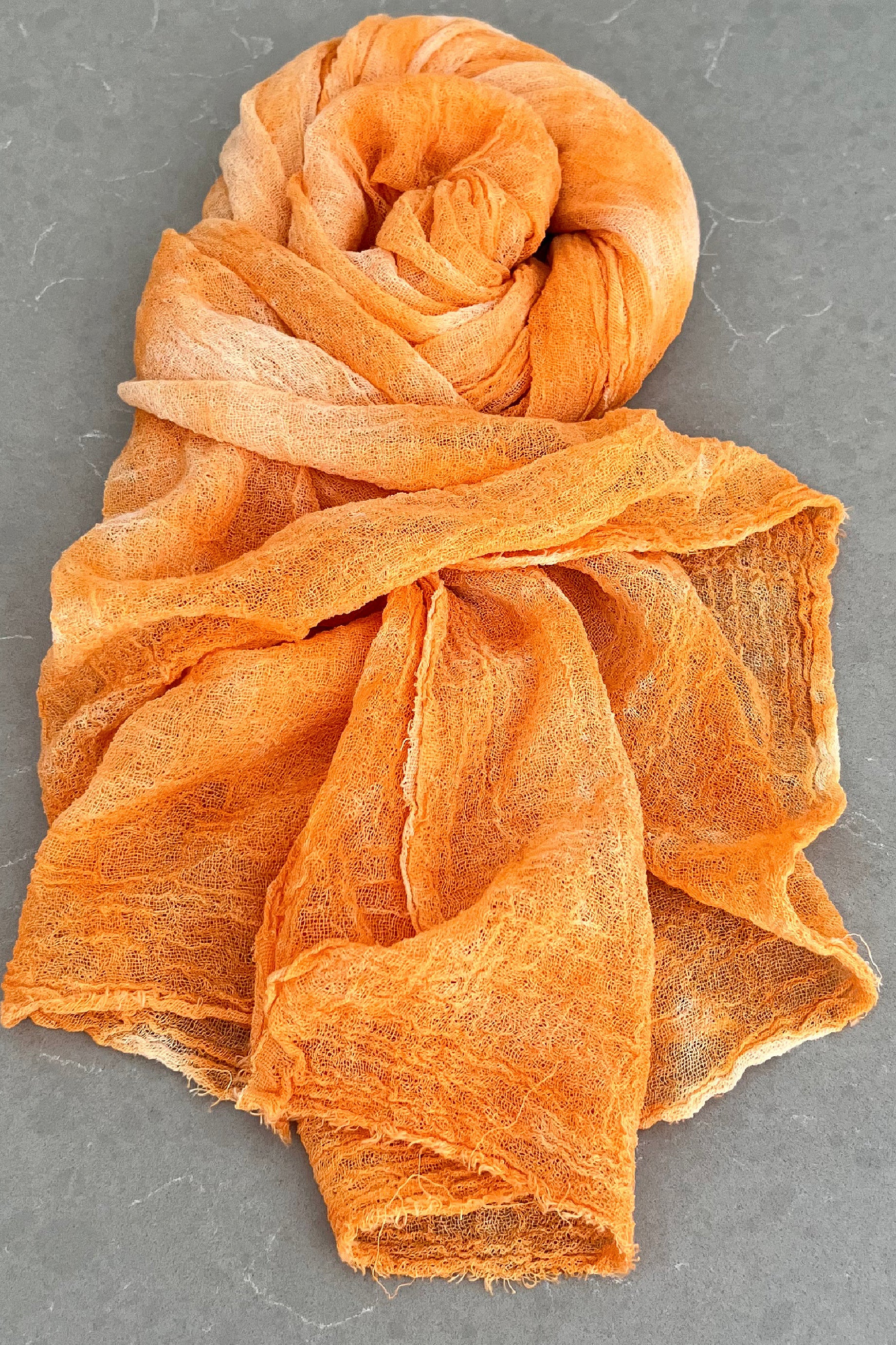 Odana's | Sustainable Gifts | PHOENIX Organic Gauze Cotton Tie-Dye Wrap 30" x 80" (75cm x 203cm) Orange | Tie-Dye Wrap | Sustainable Fashion
