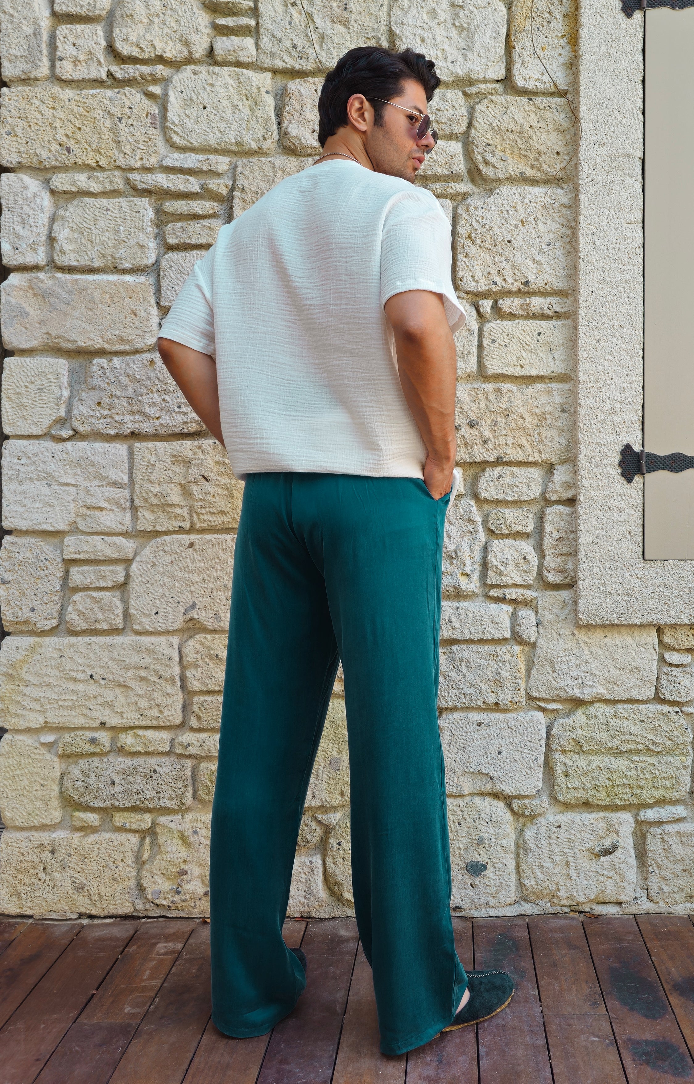 Odana's | Sustainable Gifts | AURA Cupro Pants For Men (Teal) | Hemp Pants | Sustainable Fashion