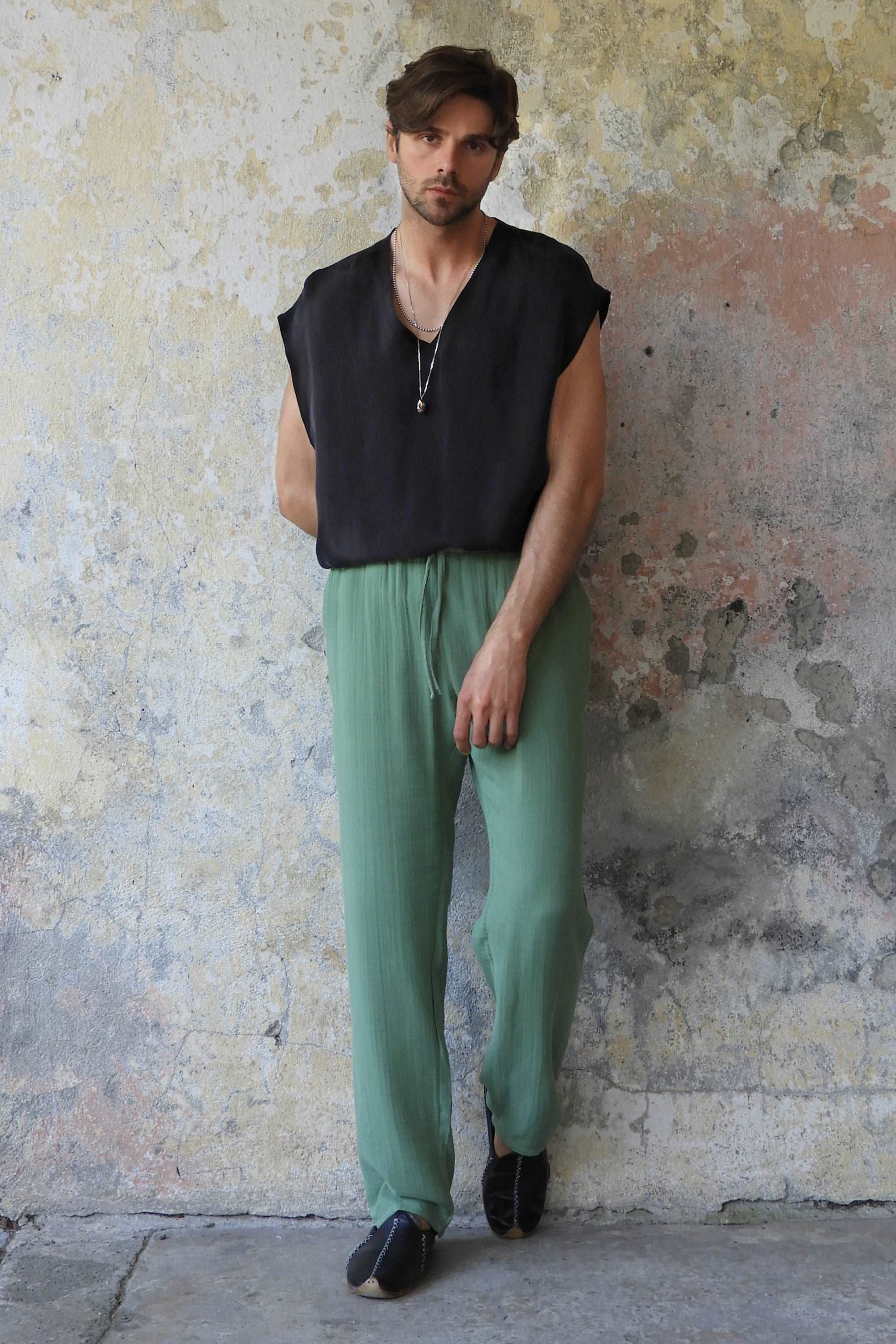 Odana's | Sustainable Gifts | DUNE Men's Organic Gauze Cotton Pants (Dark Blue, Green) | Cotton Pants | Sustainable Fashion