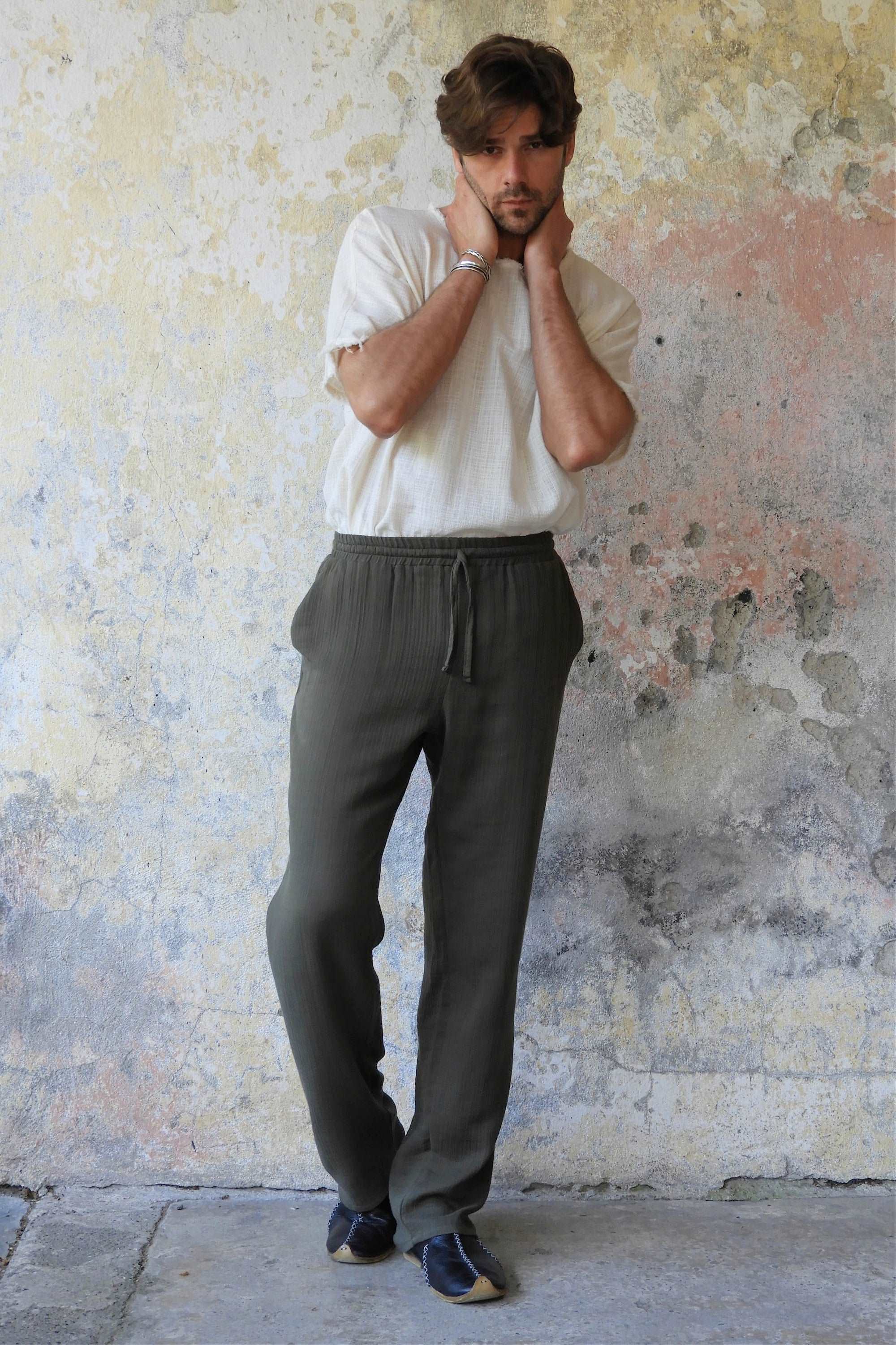 Odana's | Sustainable Gifts | DUNE Organic Gauze Cotton Pants (Army Green, Dusty Mint) | Harem Pants | Sustainable Fashion