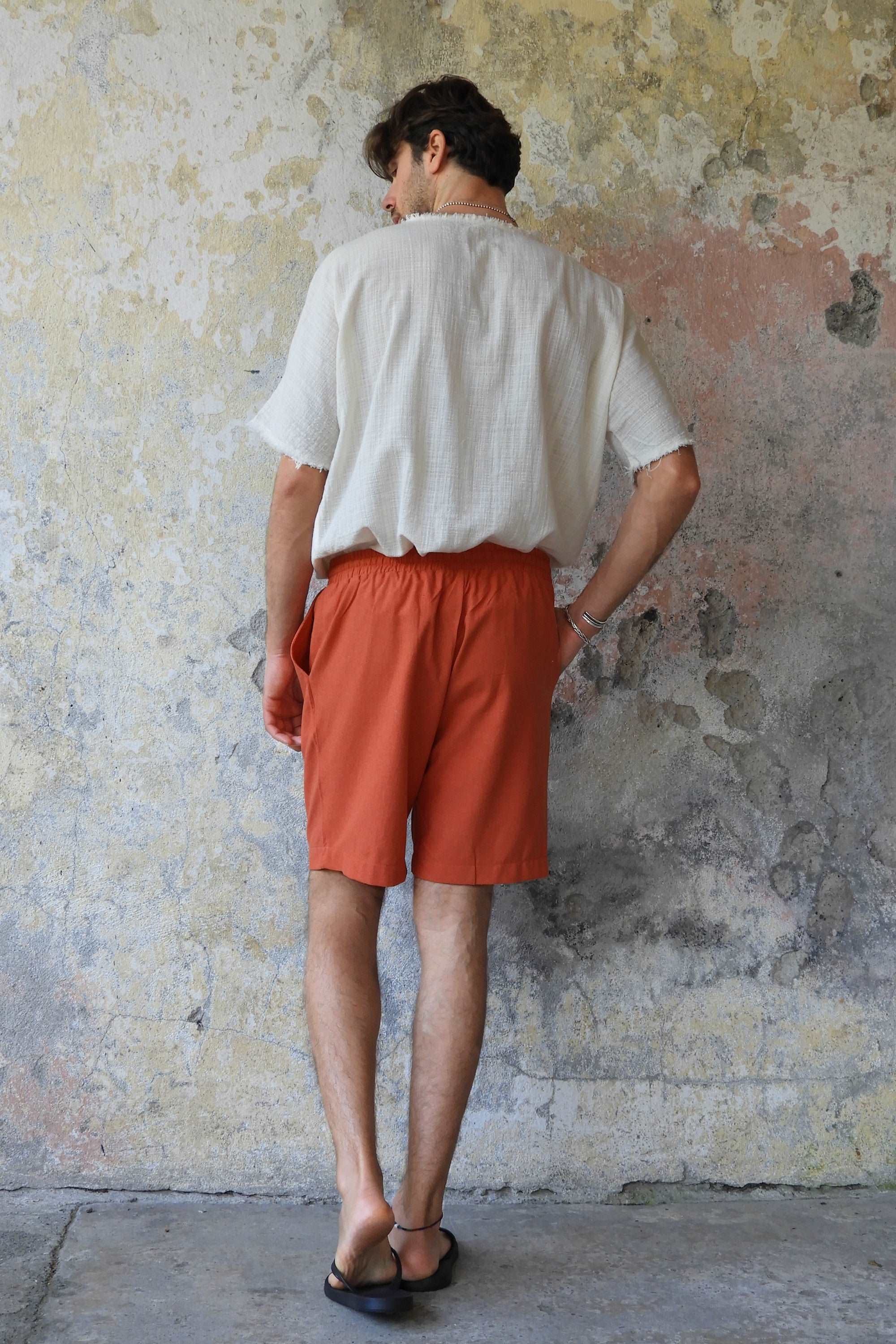 Sustainable  | BOREAS Linen Blend Shorts Man (Tan, Burnt Orange) by Odana's