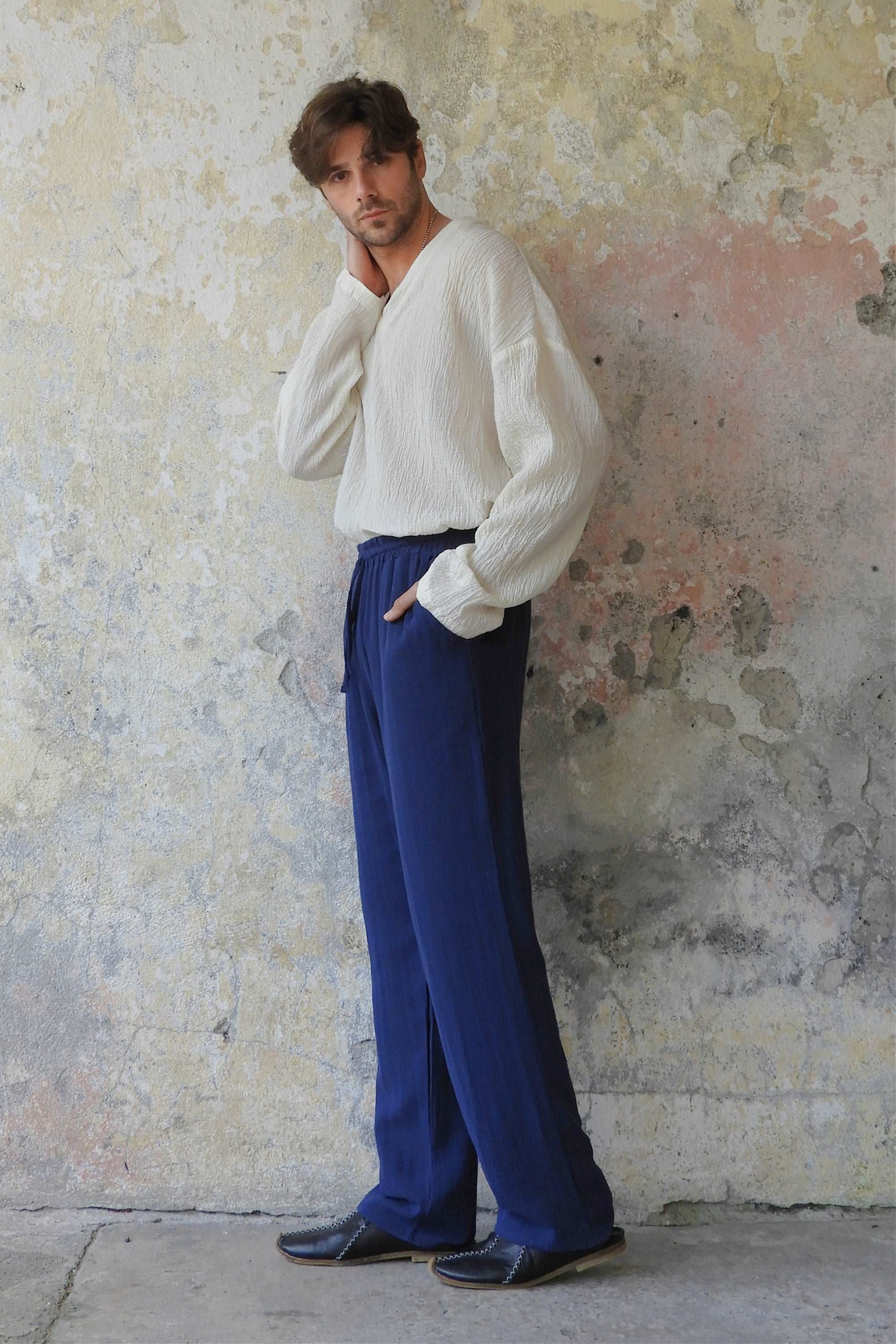Odana's | Sustainable Gifts | DUNE Men's Organic Gauze Cotton Pants (Dark Blue, Green) | Cotton Pants | Sustainable Fashion