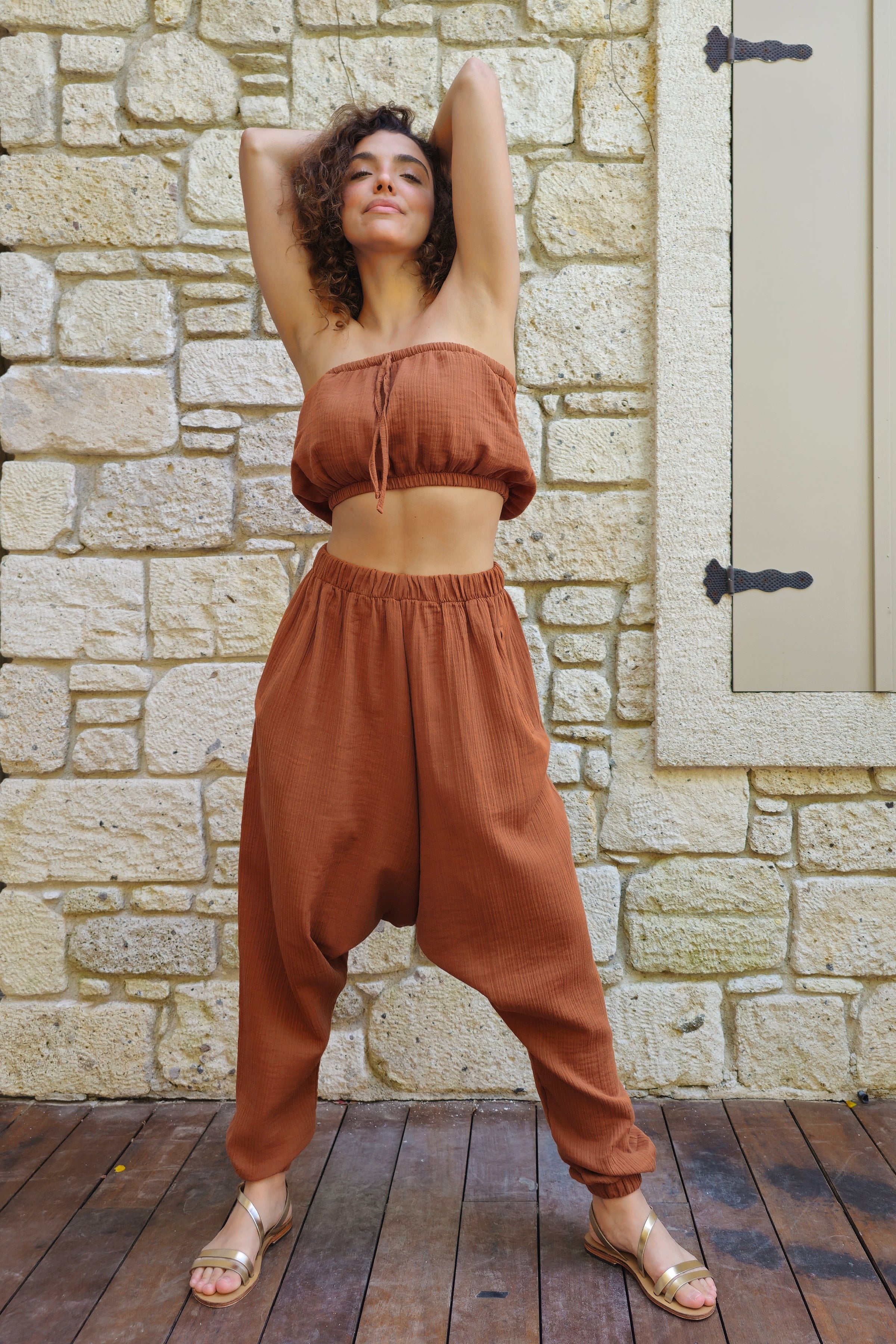 Odana's | Sustainable Gifts | TRIBAL Women's Organic Gauze Cotton Harem Pants (Brown, Dark Blue) | Harem Pants | Sustainable Fashion