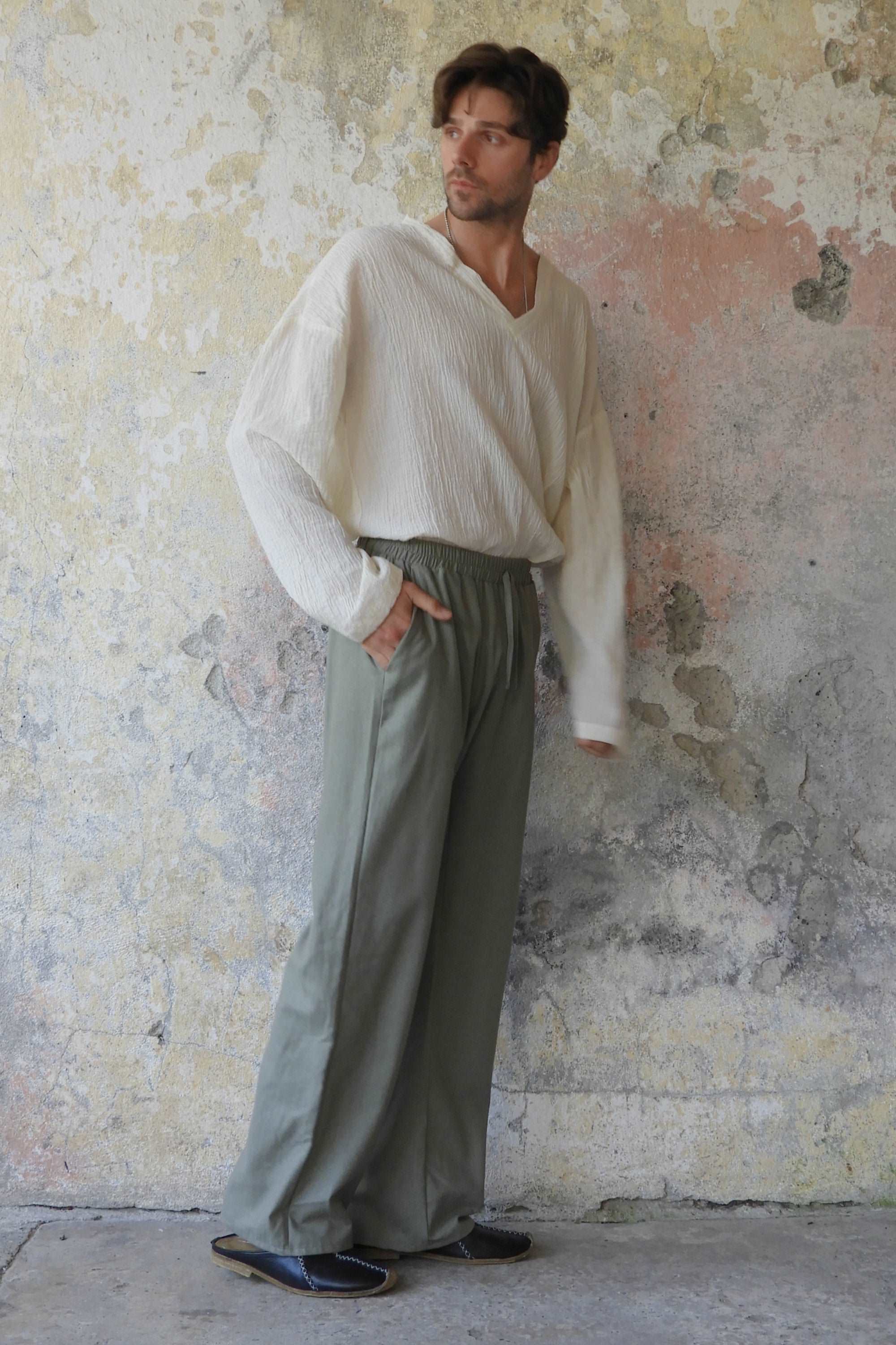 Odana's | Sustainable Gifts | BEACH Men's Linen Blend Pants (Burnt Orange, Green Almond) | Linen Pants | Sustainable Fashion