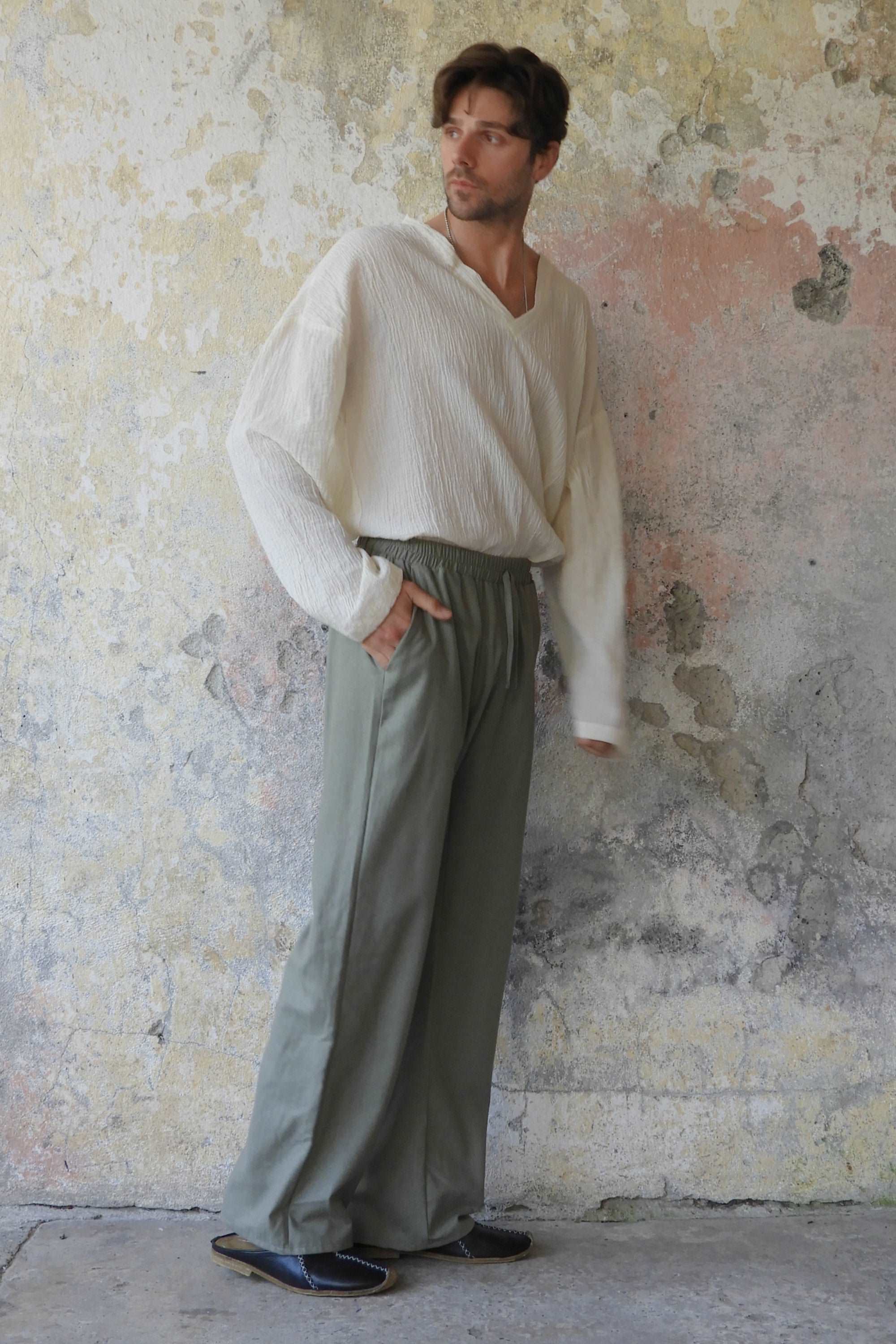 Odana's | BEACH Men's Linen Blend Pants (Burnt Orange, Green Almond) | Linen Pants | Sustainable Fashion
