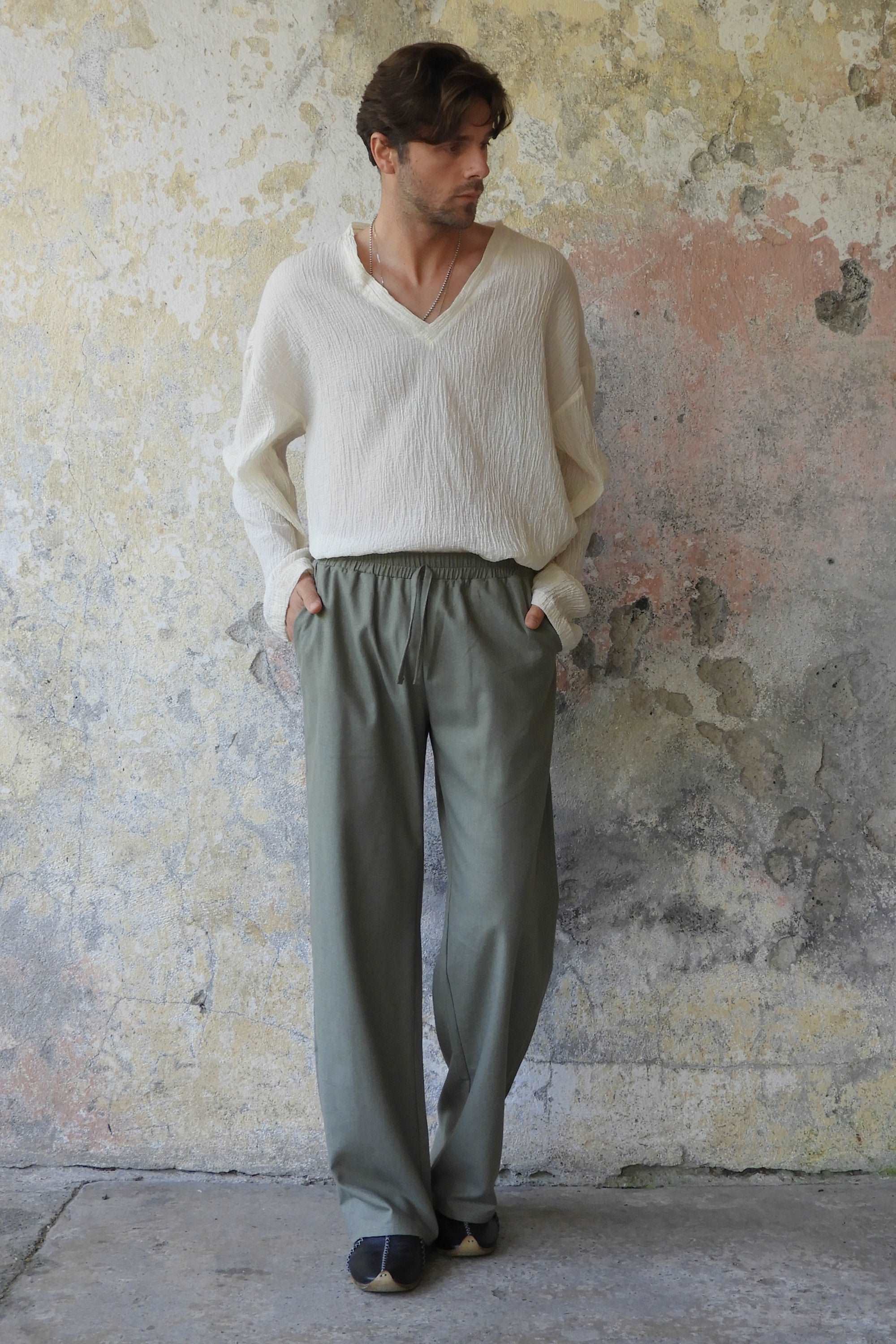 Odana's | Sustainable Gifts | BEACH Men's Linen Blend Pants (Burnt Orange, Green Almond) | Linen Pants | Sustainable Fashion