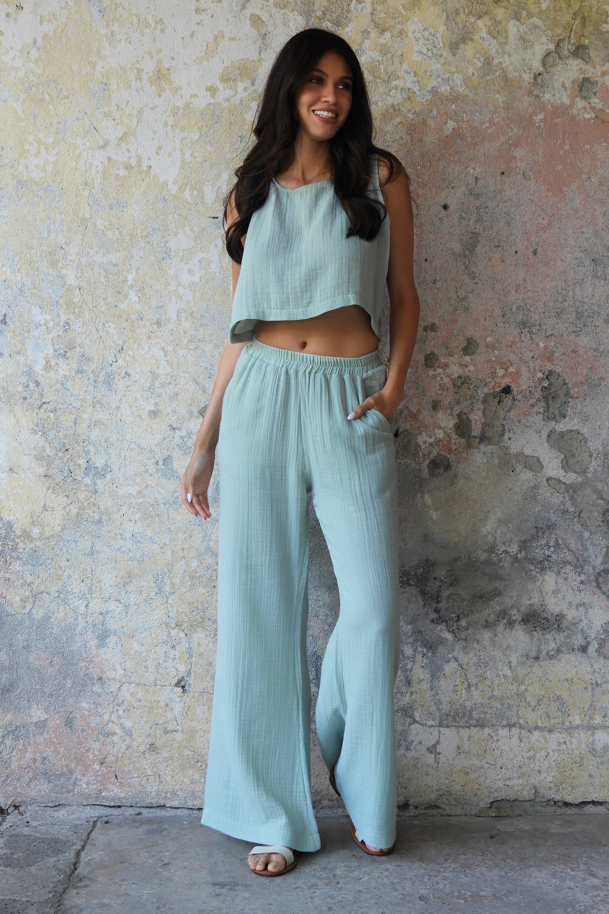 Odana's | PALAZZO Women's 2Layer Gauze Cotton Pants (Blue, Mint) | Palazzo Pants | Sustainable Fashion
