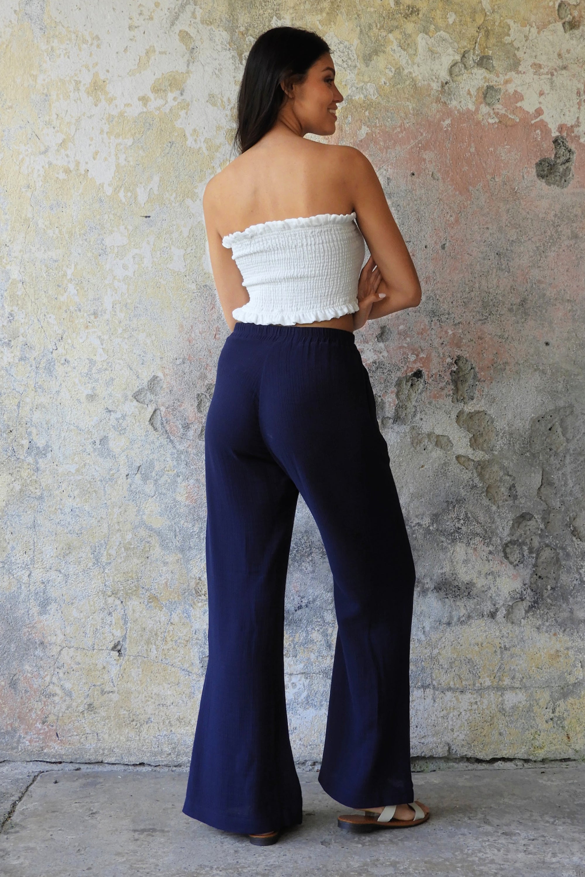 Sustainable  | PALAZZO Women's 2Layer Gauze Cotton Pants (Red, Dark Blue, Caramel, Sage Green) by Odana's