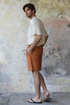 Odana's | Sustainable Gifts | BOREAS Linen Blend Shorts Man (Indigo Blue, Windsor Tan) | Linen Pants | Sustainable Fashion
