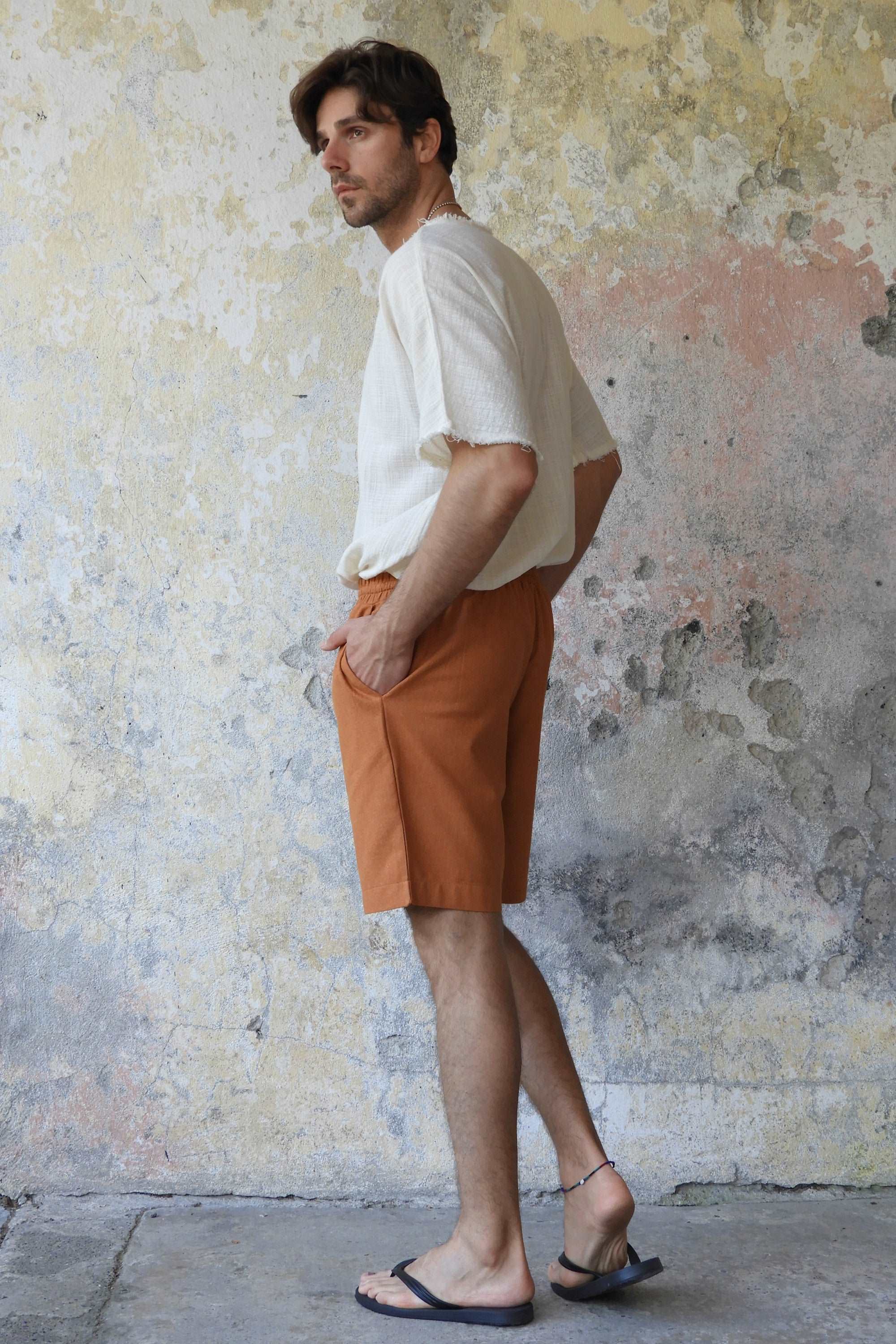 Odana's | Sustainable Gifts | BOREAS Linen Blend Shorts Man (Indigo Blue, Windsor Tan) | Linen Pants | Sustainable Fashion
