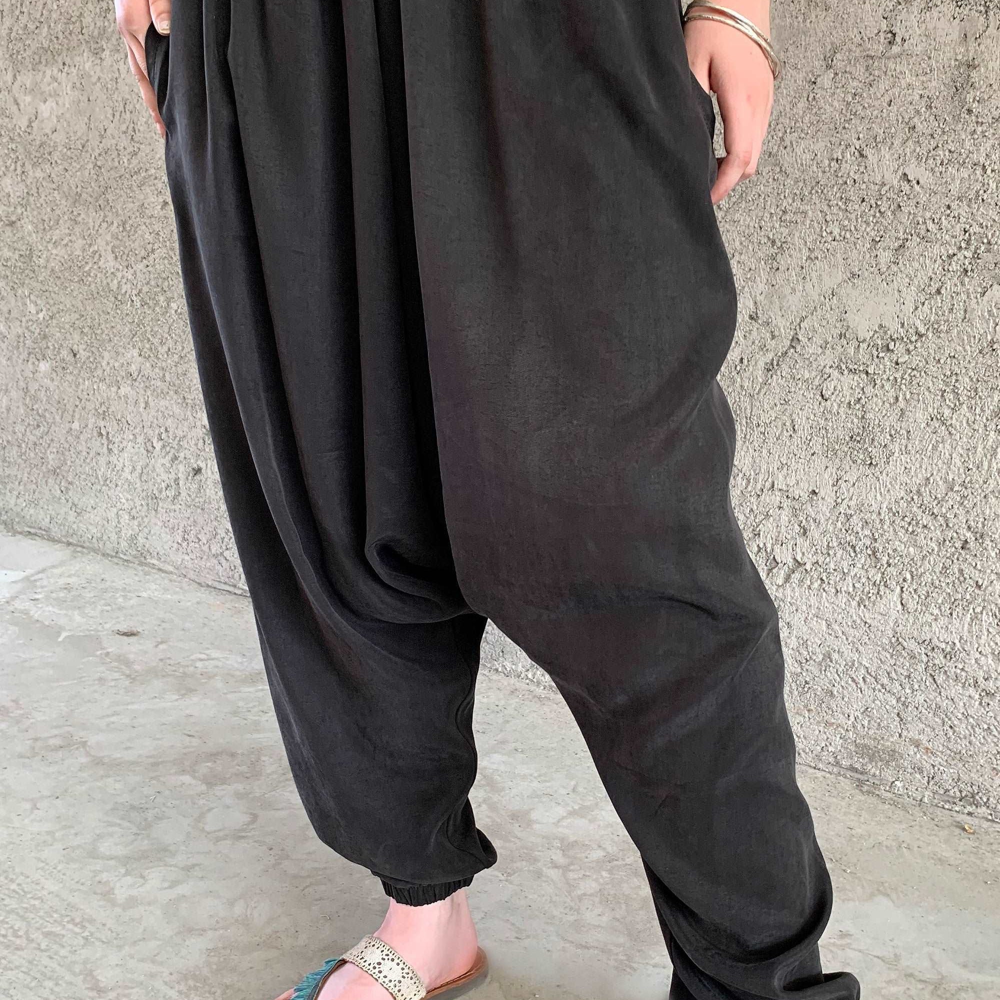 Odana's | Sustainable Gifts | BREATH Women's Organic Cotton Harem Pants (Black, Blue) Black | Harem Pants | Sustainable Fashion