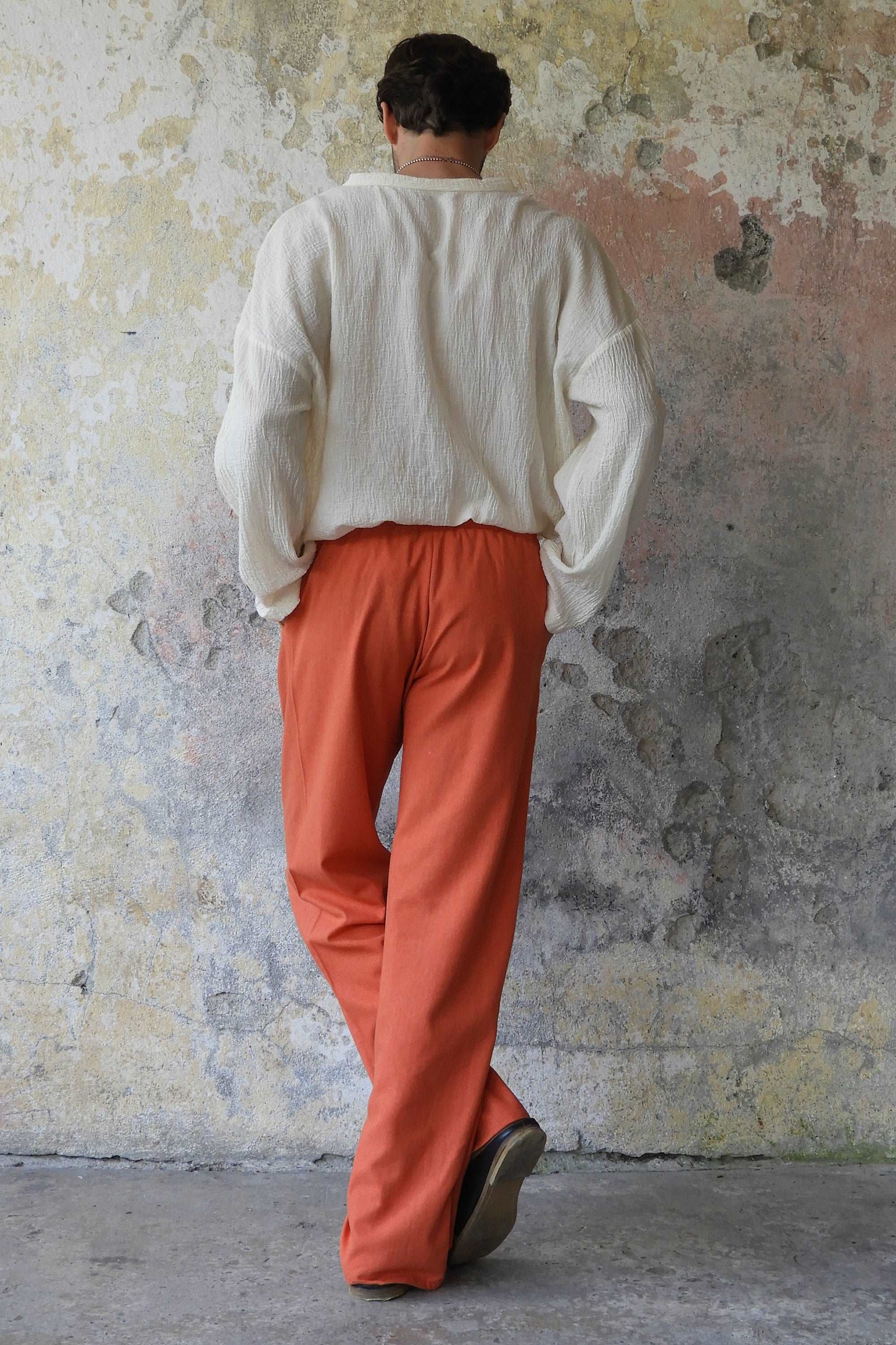 Sustainable  | BEACH Men's Linen Blend Pants (Burnt Orange, Green Almond) by Odana's