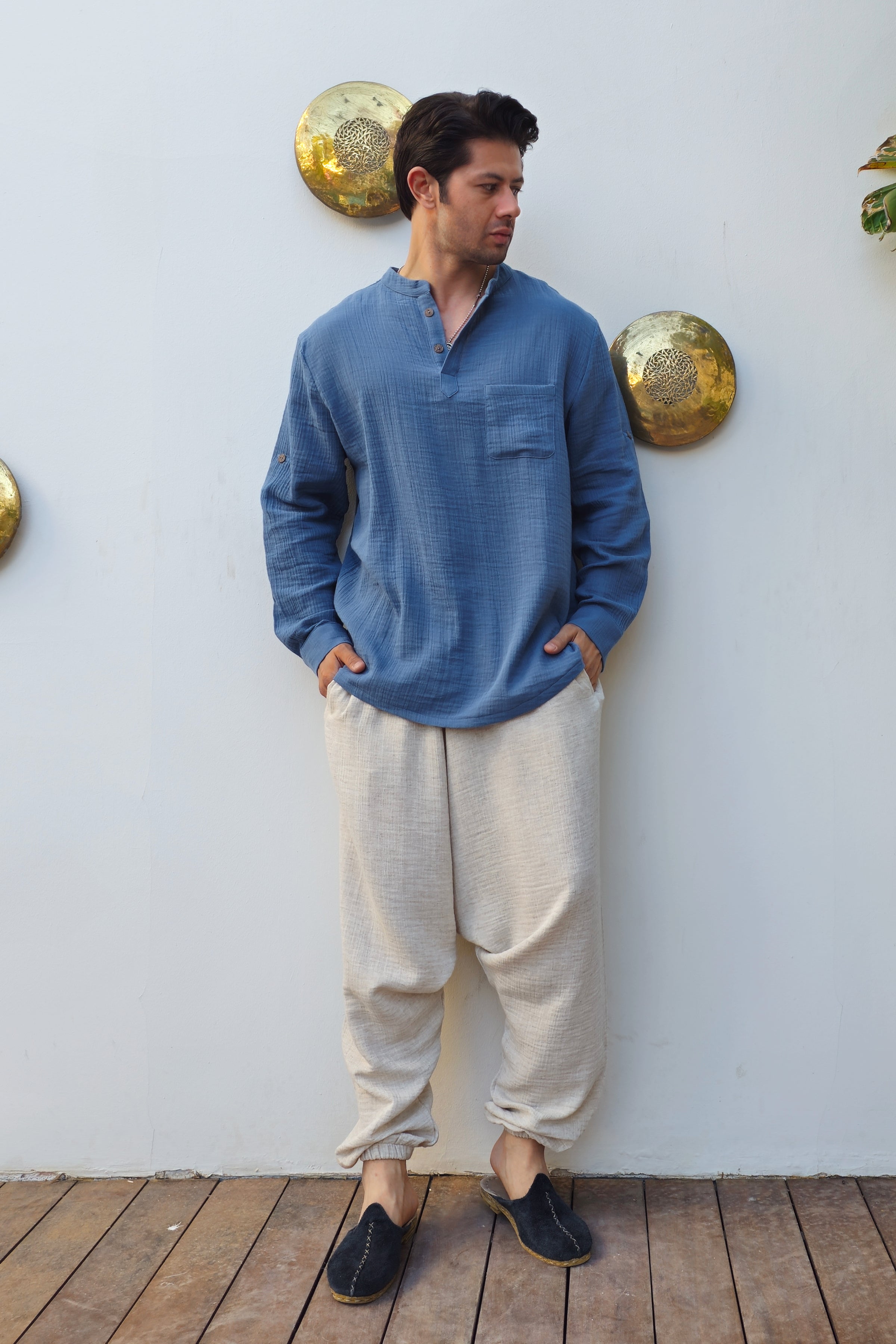 Odana's | Sustainable Gifts | ZEUS Men's Double Gauze Shirt (Light Indigo Blue) | Shirts | Sustainable Fashion
