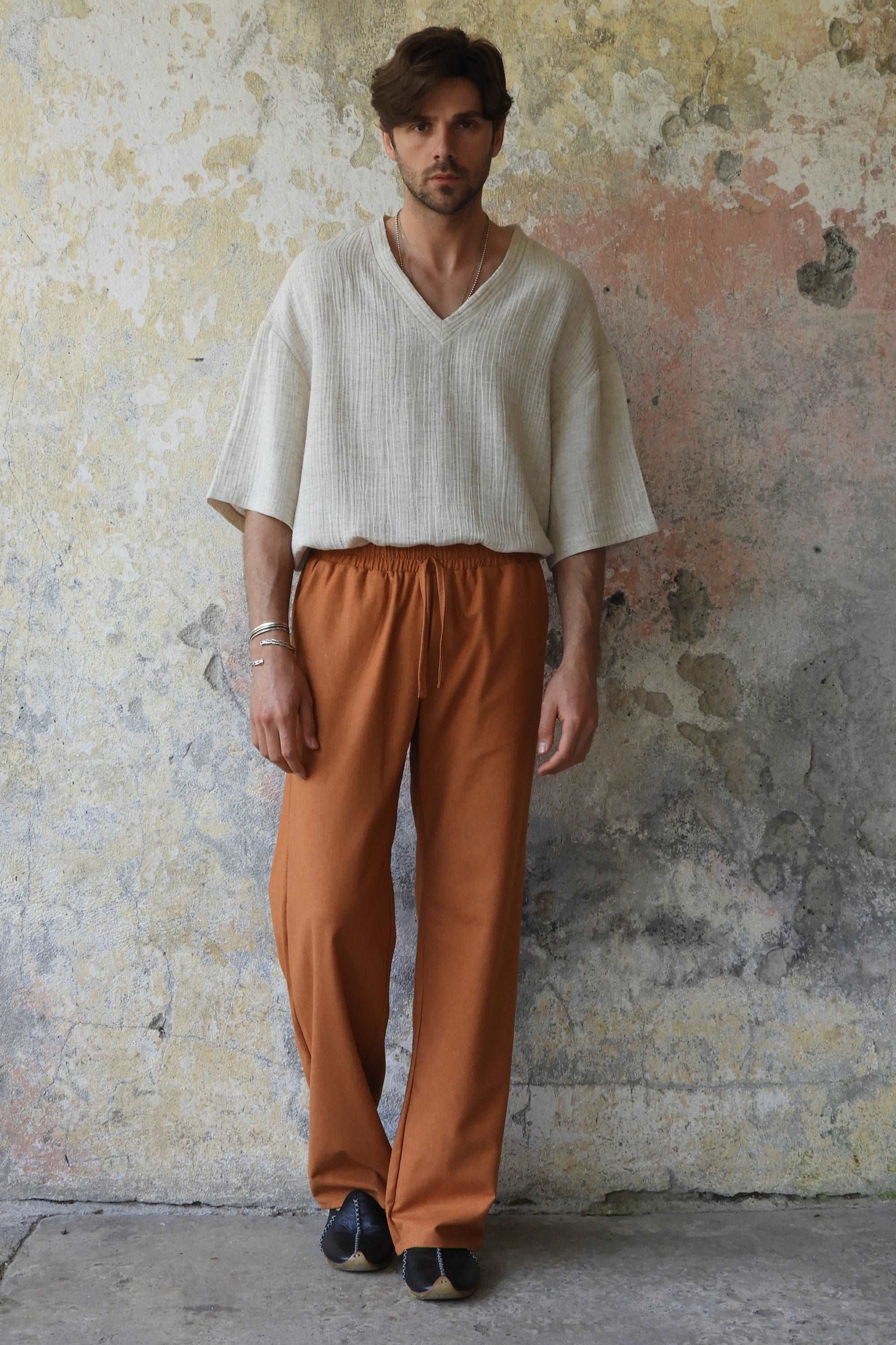 Odana's | Sustainable Gifts | BEACH Men's Linen Blend Pants (Windsor Tan, Terra Cotta) | Linen Pants | Sustainable Fashion