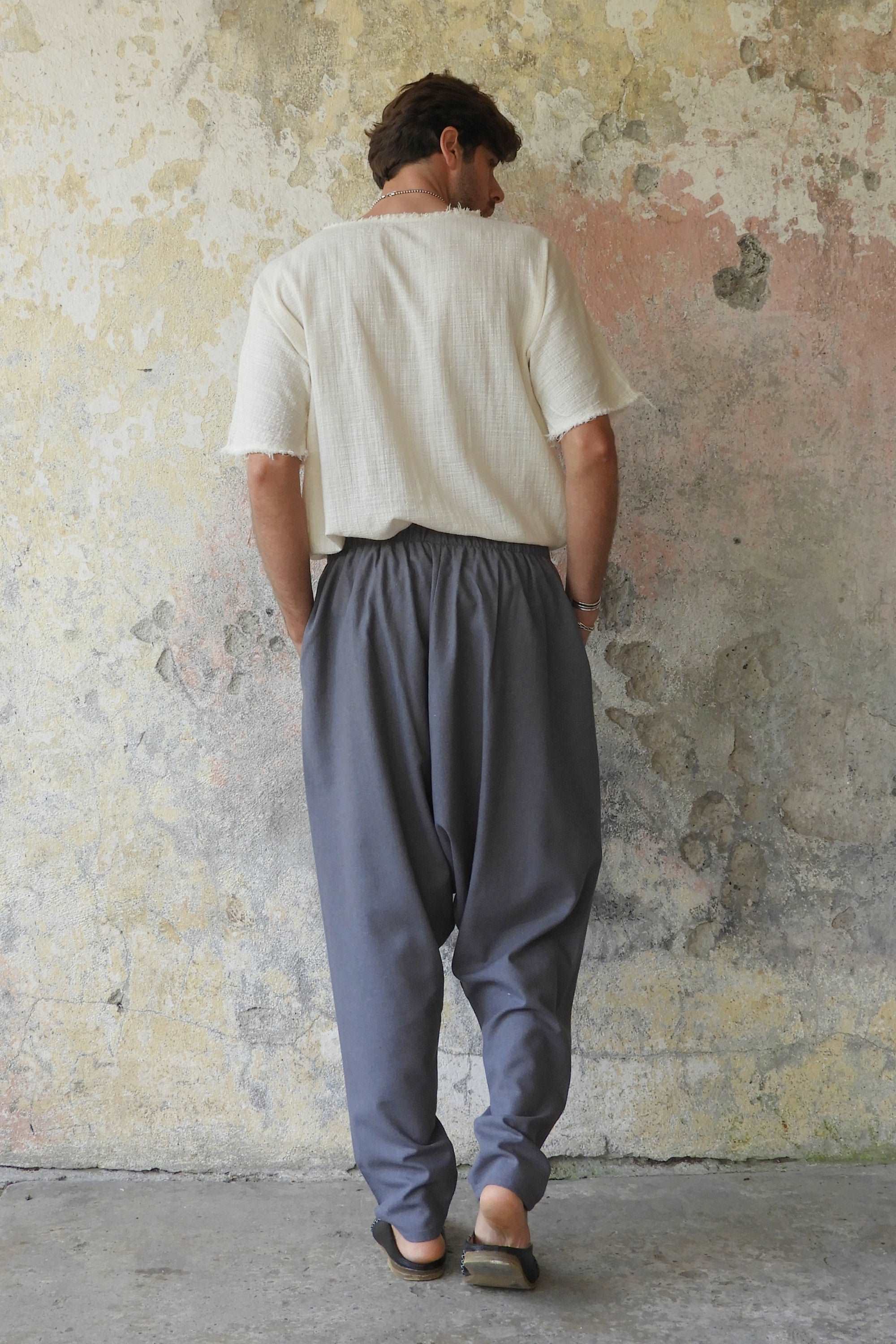 Odana's | Sustainable Gifts | MOON Men's Linen Blend Harem Pants (Dark Gray, Brown) | Linen Harem Pants | Sustainable Fashion
