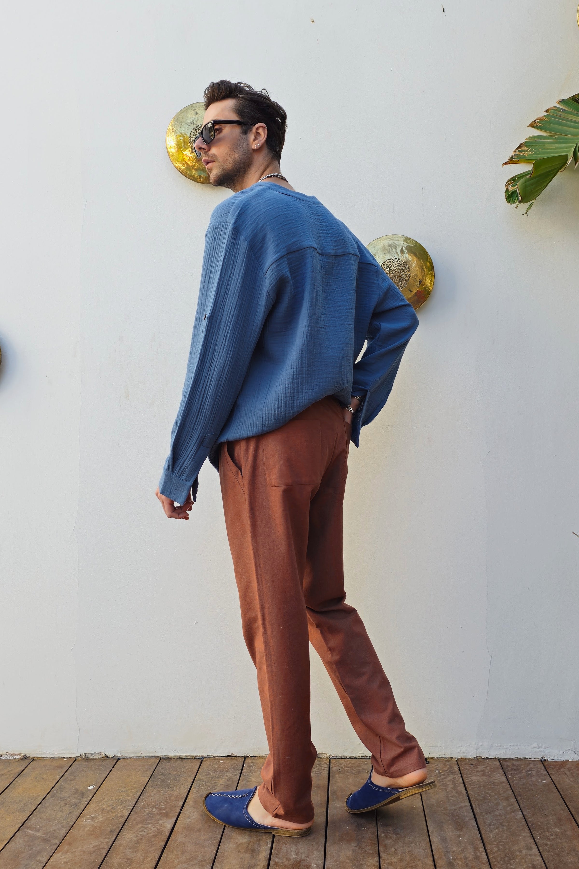 Odana's | Sustainable Gifts | POSEIDON Eco-Friendly Linen & Cotton Blend Drawstring Pants (Black, Dark Brown) | POSEIDON Eco-Friendly Linen & Cotton Blend Drawstring Pants | Sustainable Fashion