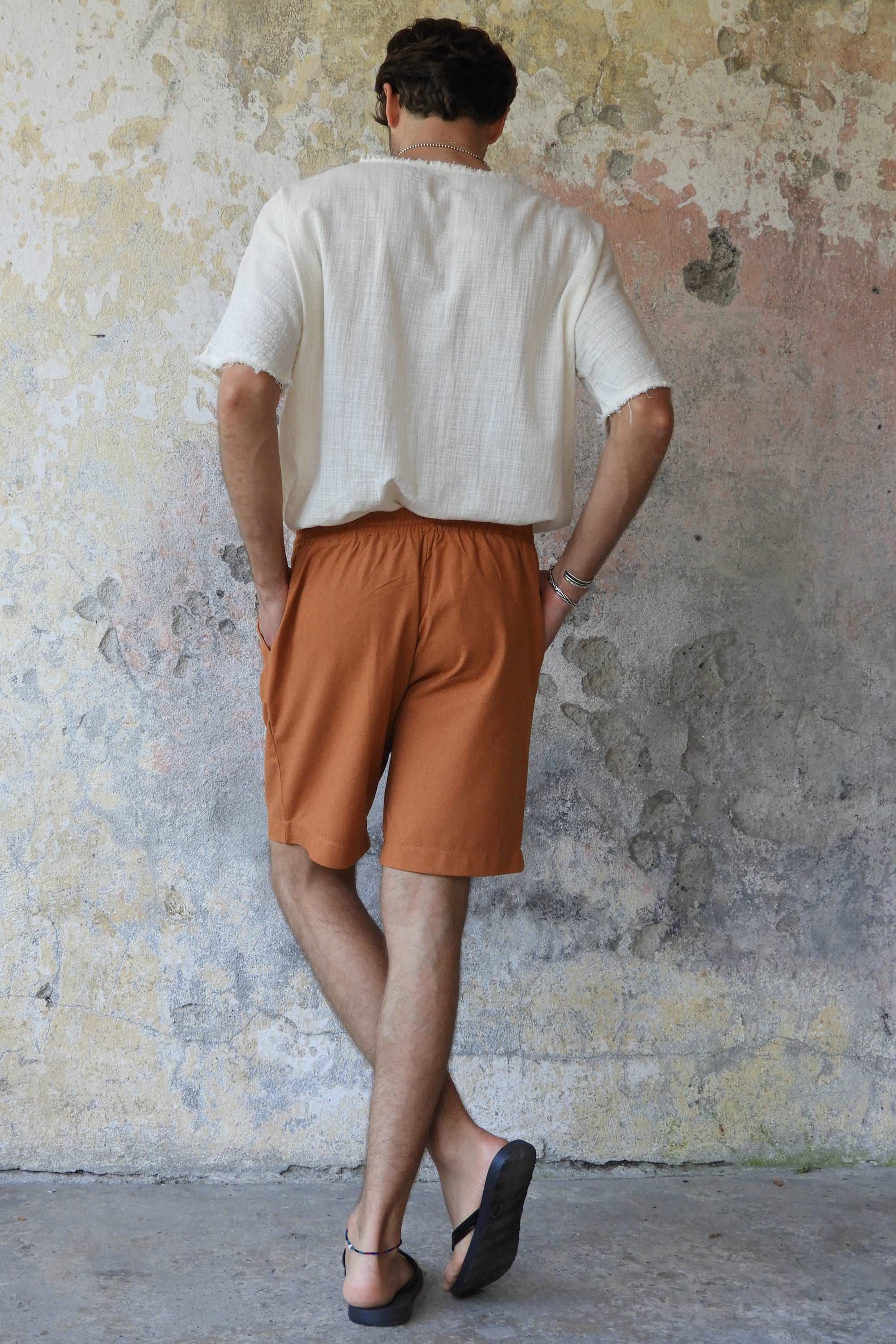 Sustainable  | BOREAS Linen Blend Shorts Man (Indigo Blue, Windsor Tan) by Odana's