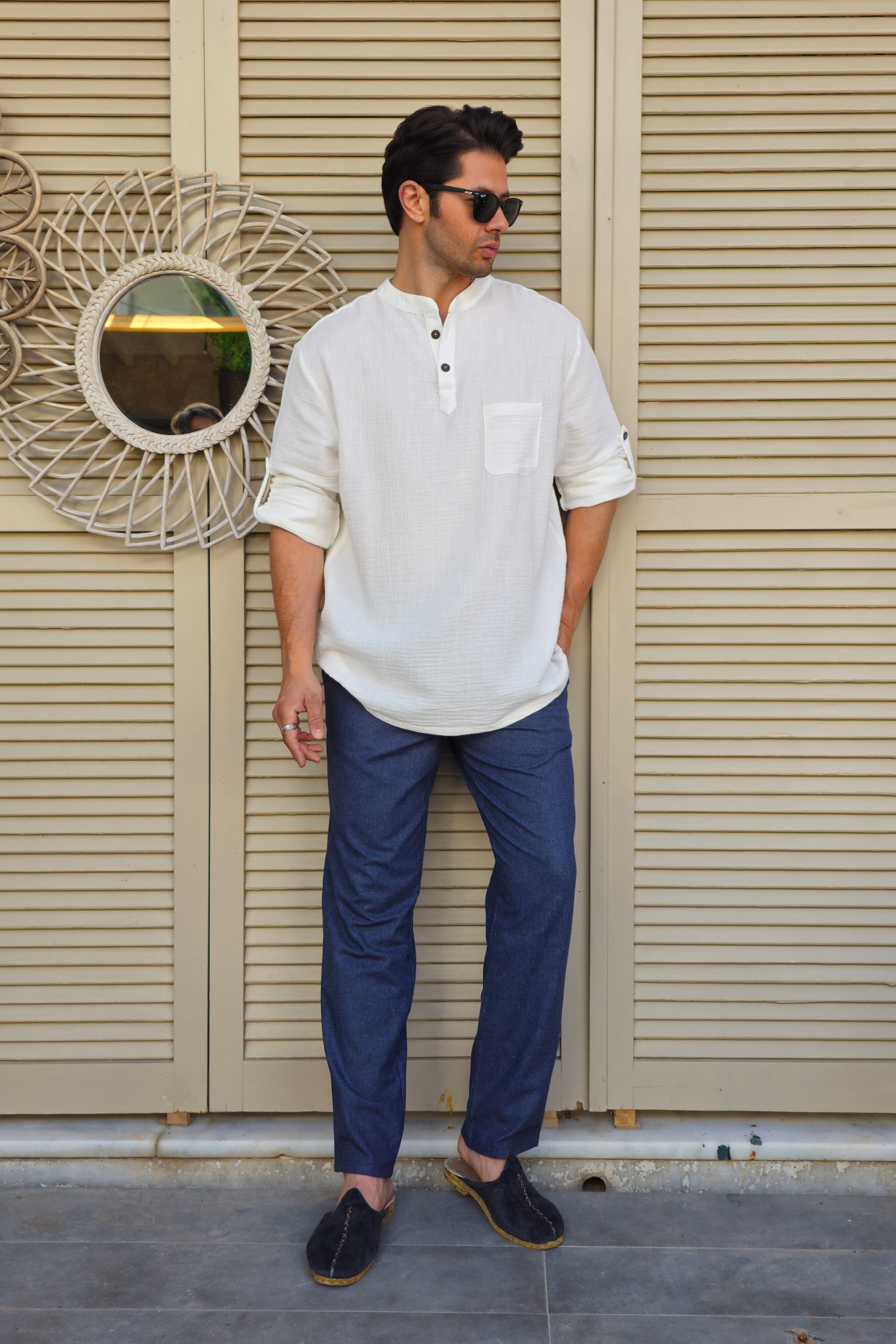 Odana's | Sustainable Gifts | ZEUS Men's Double Gauze Shirt (White) | Shirts | Sustainable Fashion
