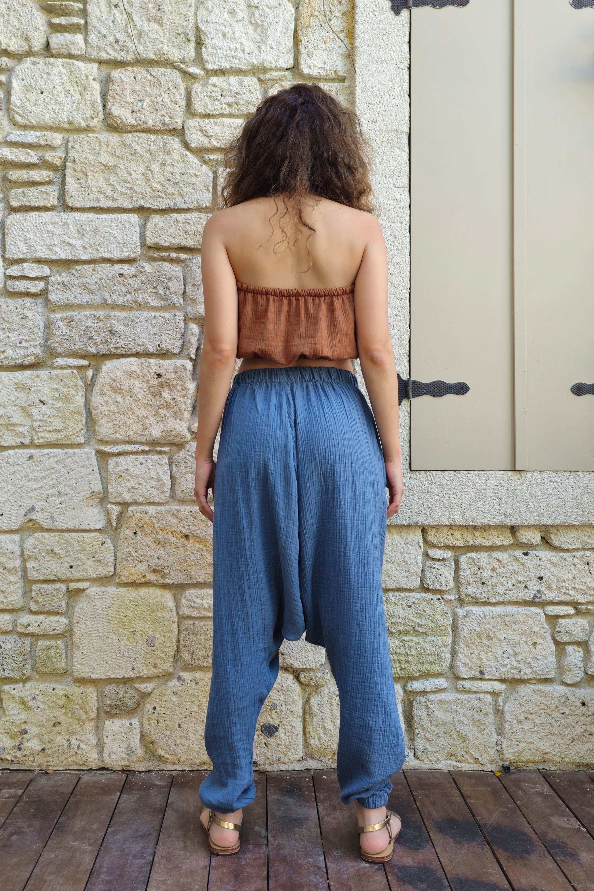 Odana's | Sustainable Gifts | TRIBAL Women's Organic Gauze Cotton Harem Pants (Light Indigo Blue,Mustard) | Harem Pants | Sustainable Fashion