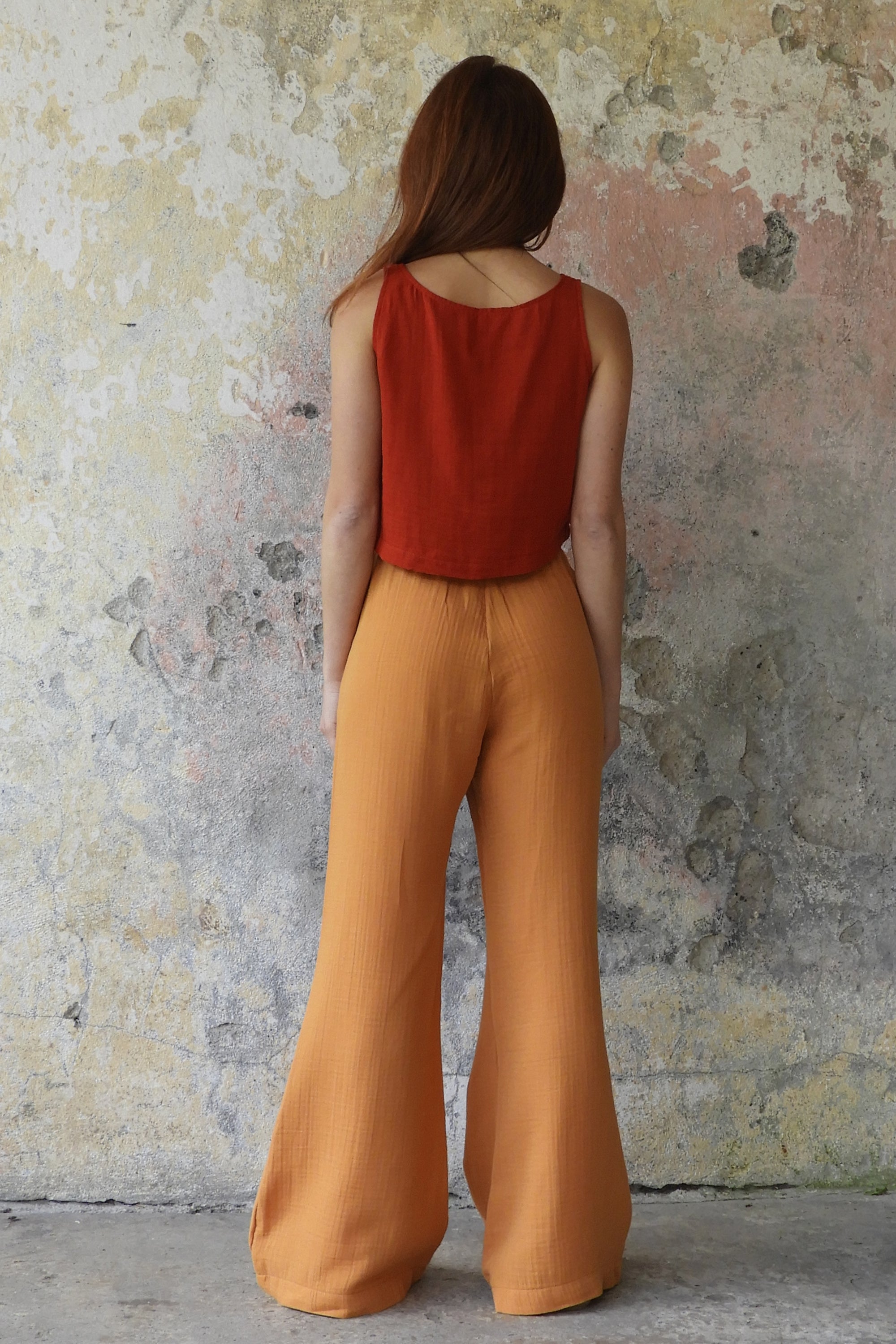 Sustainable  | PALAZZO Women's 2Layer Gauze Cotton Pants (Red, Dark Blue, Caramel, Sage Green) by Odana's