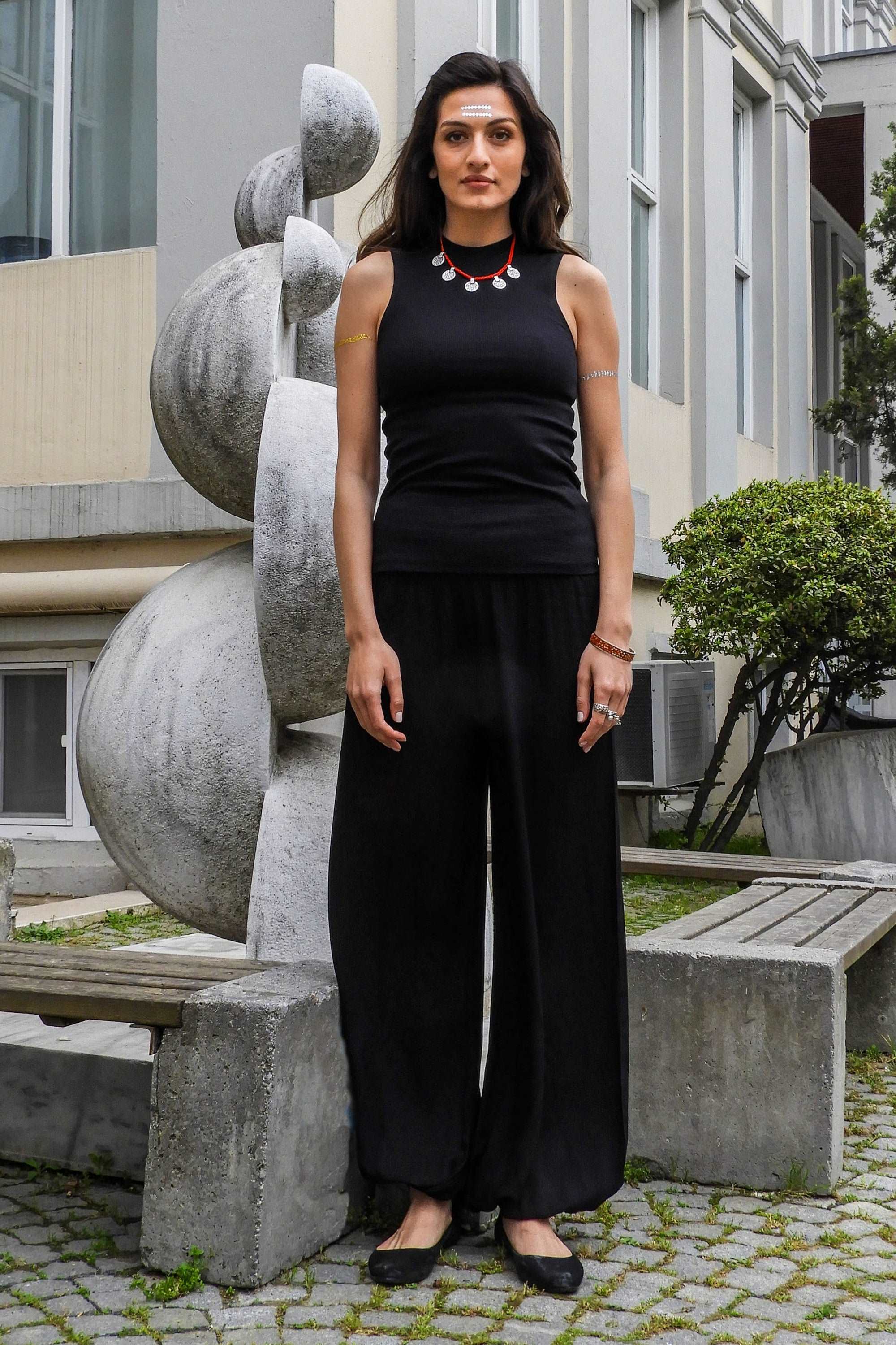 Odana's | Sustainable Gifts | LOTUS Women's Yoga Harem Pants (Black, Cream) | Yoga Harem Pants | Sustainable Fashion