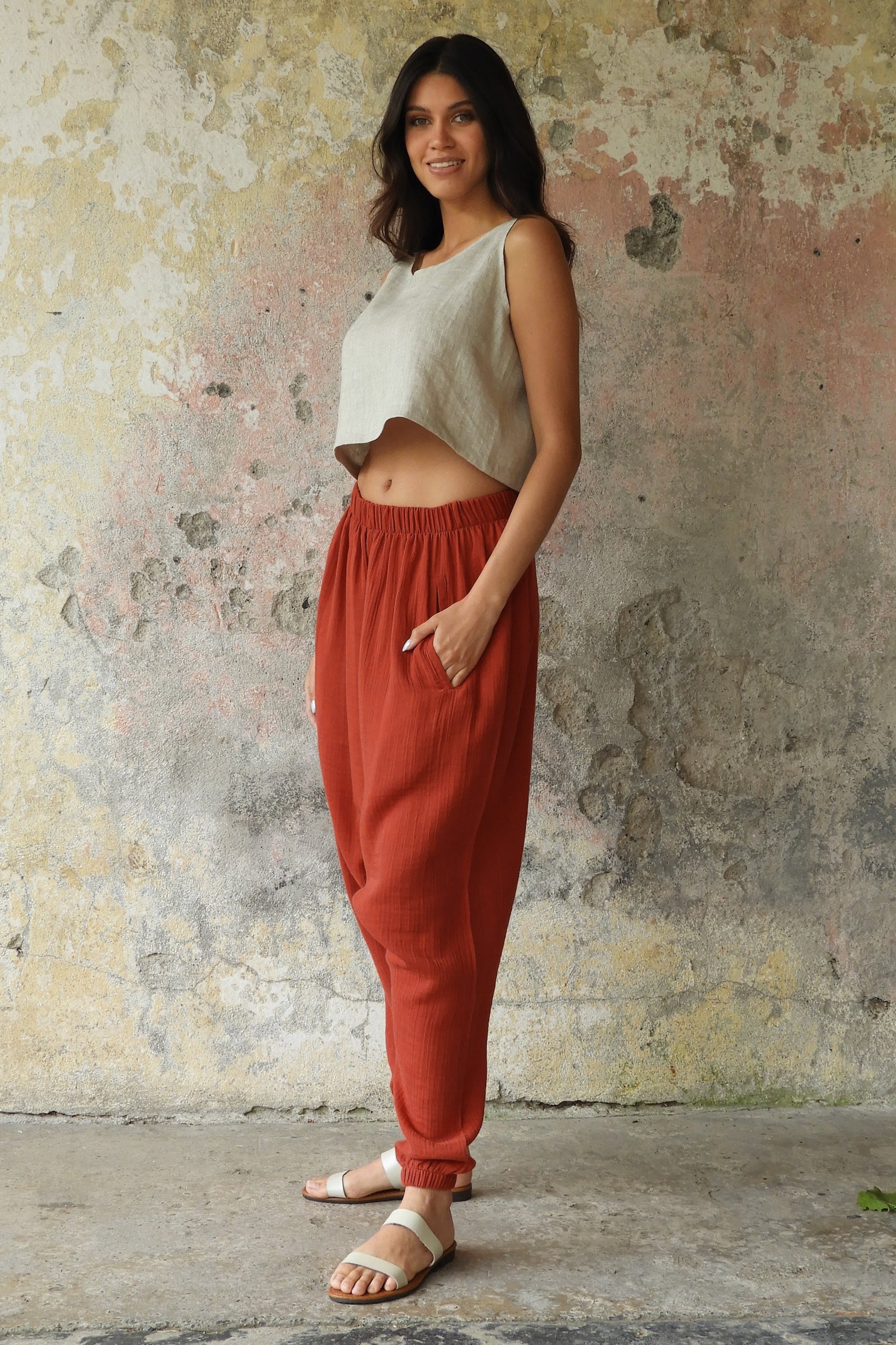 Odana's | TRIBAL Women's Gauze Cotton Harem Pants (Red, Sage Green) | Harem Pants | Sustainable Fashion