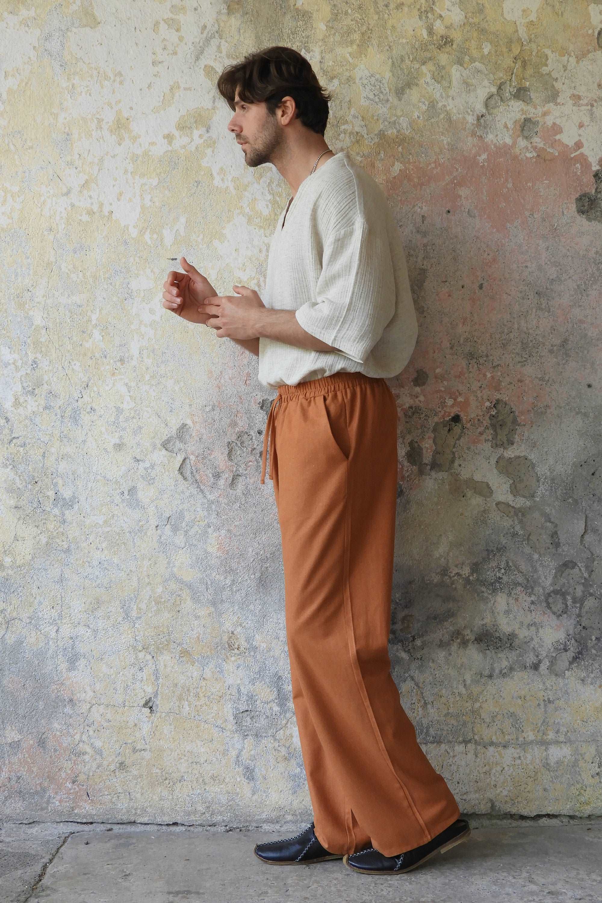 Odana's | Sustainable Gifts | BEACH Men's Linen Blend Pants (Windsor Tan, Terra Cotta) | Linen Pants | Sustainable Fashion
