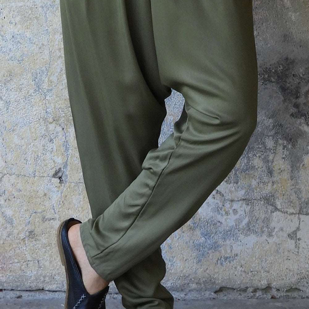 Odana's | Sustainable Gifts | BASIC Men's Harem Pants (Dark Cream, Army Green) Army Green | Harem Pants | Sustainable Fashion