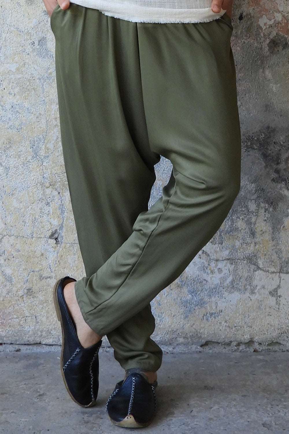 Odana's | BASIC Men's Harem Pants (Dark Cream, Army Green) Army Green | Harem Pants | Sustainable Fashion